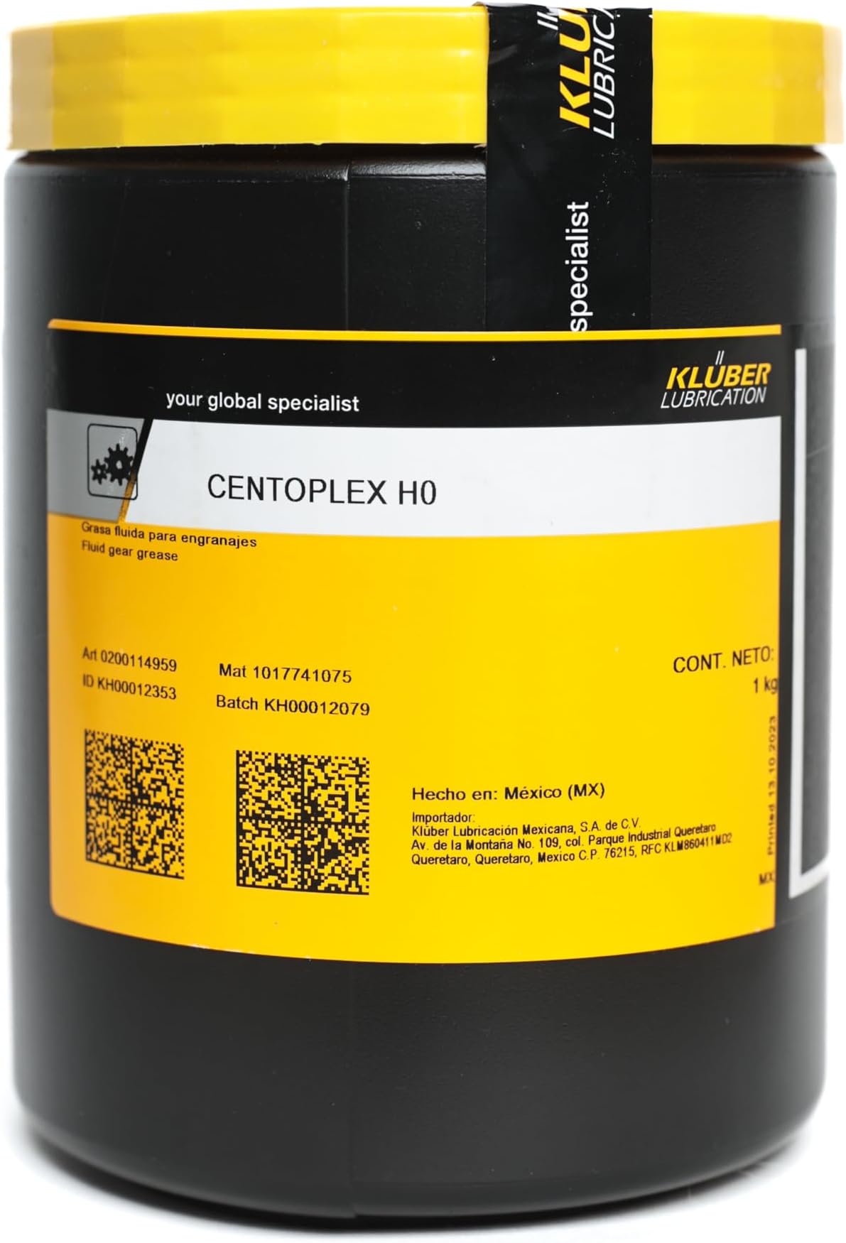 Kluber Lubrication CENTOPLEX H0 Grease for Garage Door Drives-Construction Vehicles-Plain Bearings-Leaf Springs in Rail Vehicles 1 Kg Can