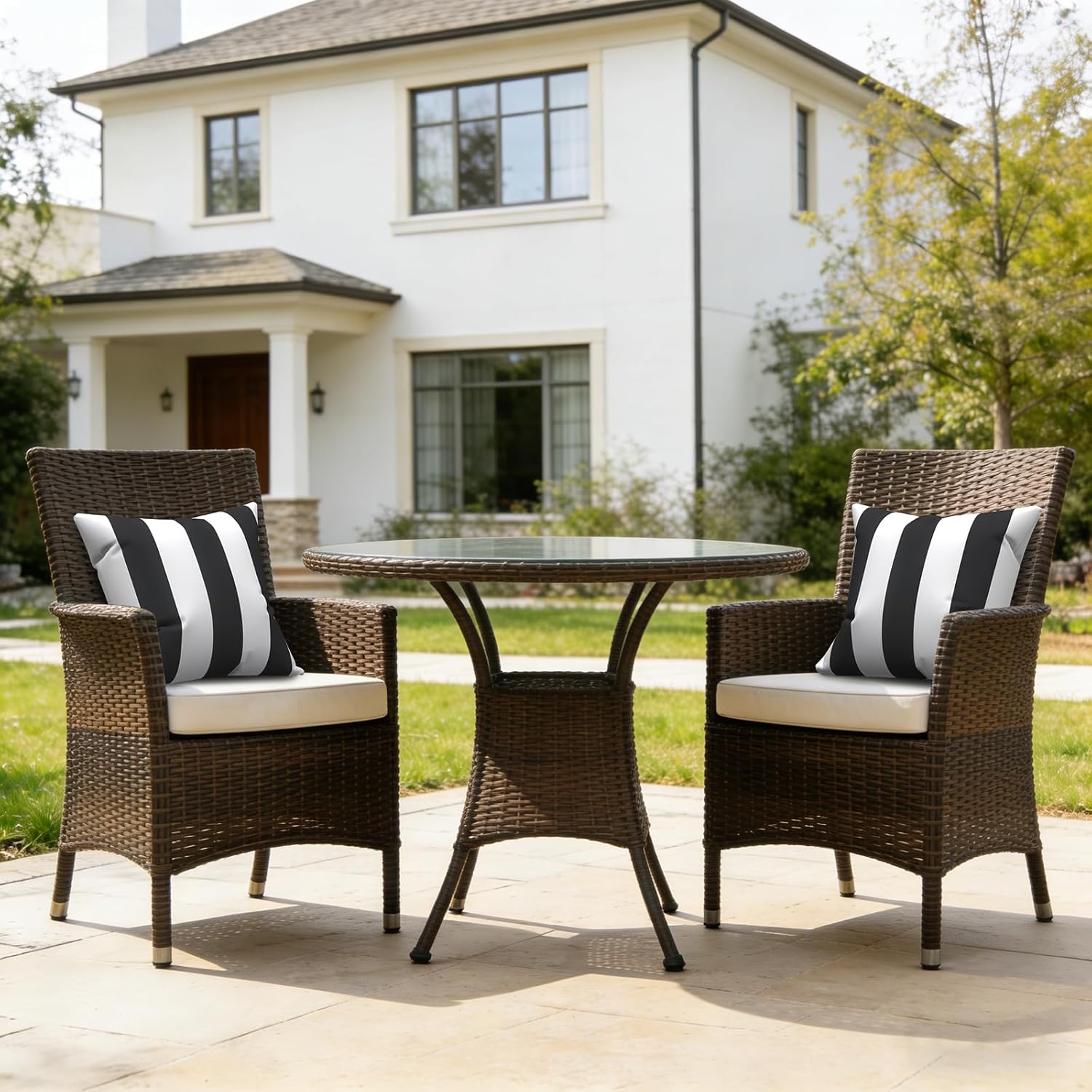 LVTXIII Outdoor/Indoor Throw Pillows, Decorative Throw Pillows with Inserts, 18”x18” Square Pillows for Bed, Couch, Sofa and Patio Furniture (Set of 2, Cabana Black)