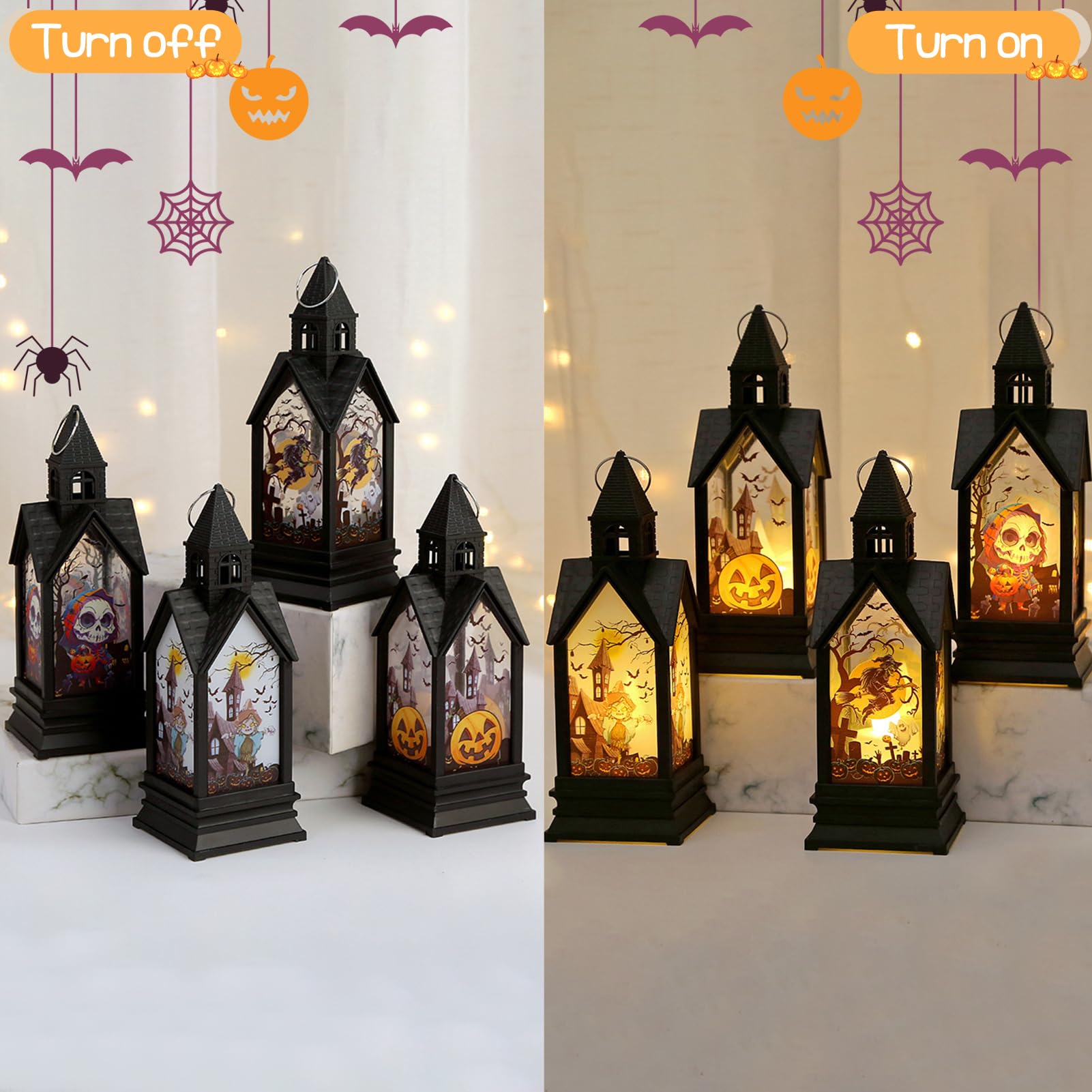 Lanternes Décoratives D'Halloween : Lanternes Citrouilles Bougies Led Bougies Scintillantes Sans Flamme Decorations De Jardin Halloween 97096873