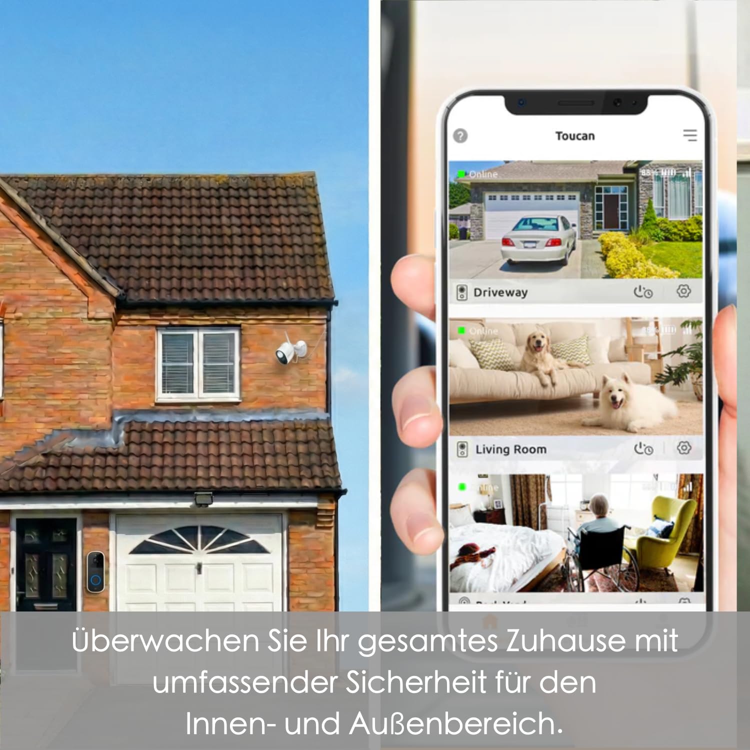 TOUCAN V3 Videotürklingel mit Gong & S4 Outdoor-Sicherheitskamera-Set – Voller Schutz mit Bewegungsalarm, 2-Wege-Audio, langlebigem Akku & Gratis-Cloud-Speicher, kein Abonnement erforderlich.