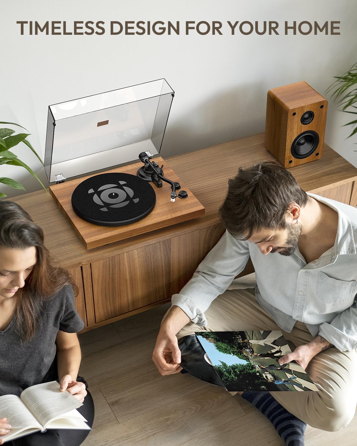 Qlearsoul SoulBox S1 Giradischi con Altoparlanti Stereo, Giradischi Bluetooth, Lettore Vinile con Preamp Integrato, Braccio a S, 33/45 RPM