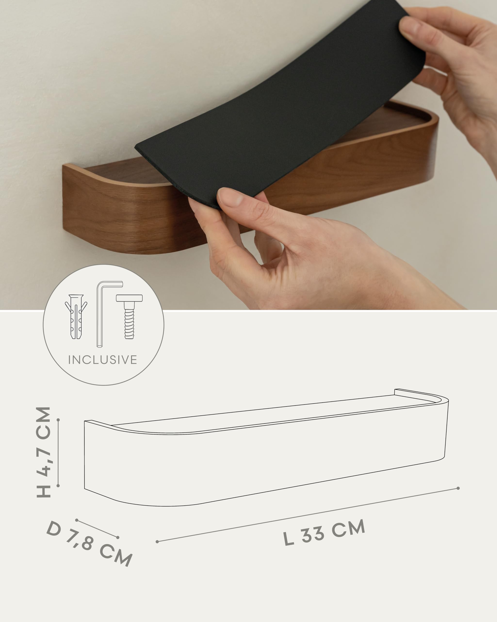 Kazai. Portachiavi da Parete 'Toke' | Design di Appendichiavi da Parete di Berlino | Porta Chiavi da Muro con Mensola in Legno | Porta Chiavi Ingresso per Parete e Corridoio | Noce