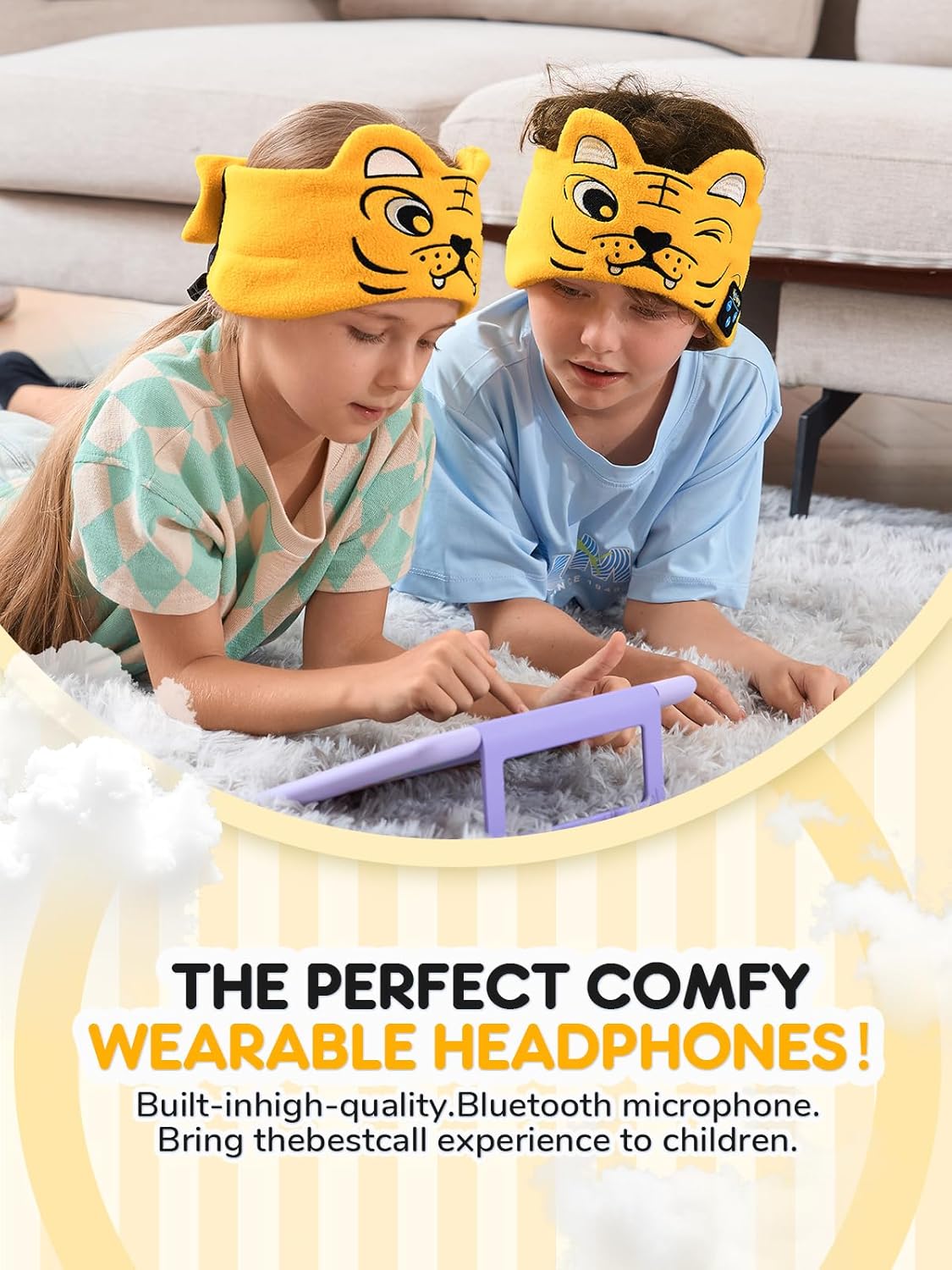 Kids Headphones with Adjustable Headband, Toddler Headphones Safe Volume Limited with Built-in Speakers, Bluetooth & Wired 3.5MM Jack, Rechargeable Wireless Toddler Headband for Airplane Travel