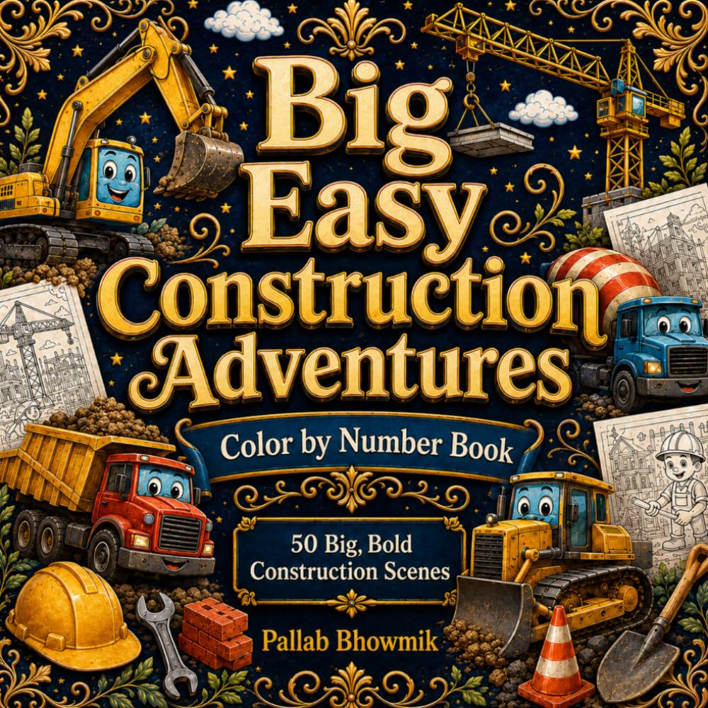 Big Easy Construction Adventures: Color by Number Book: 50 Big, Bold Construction Scenes