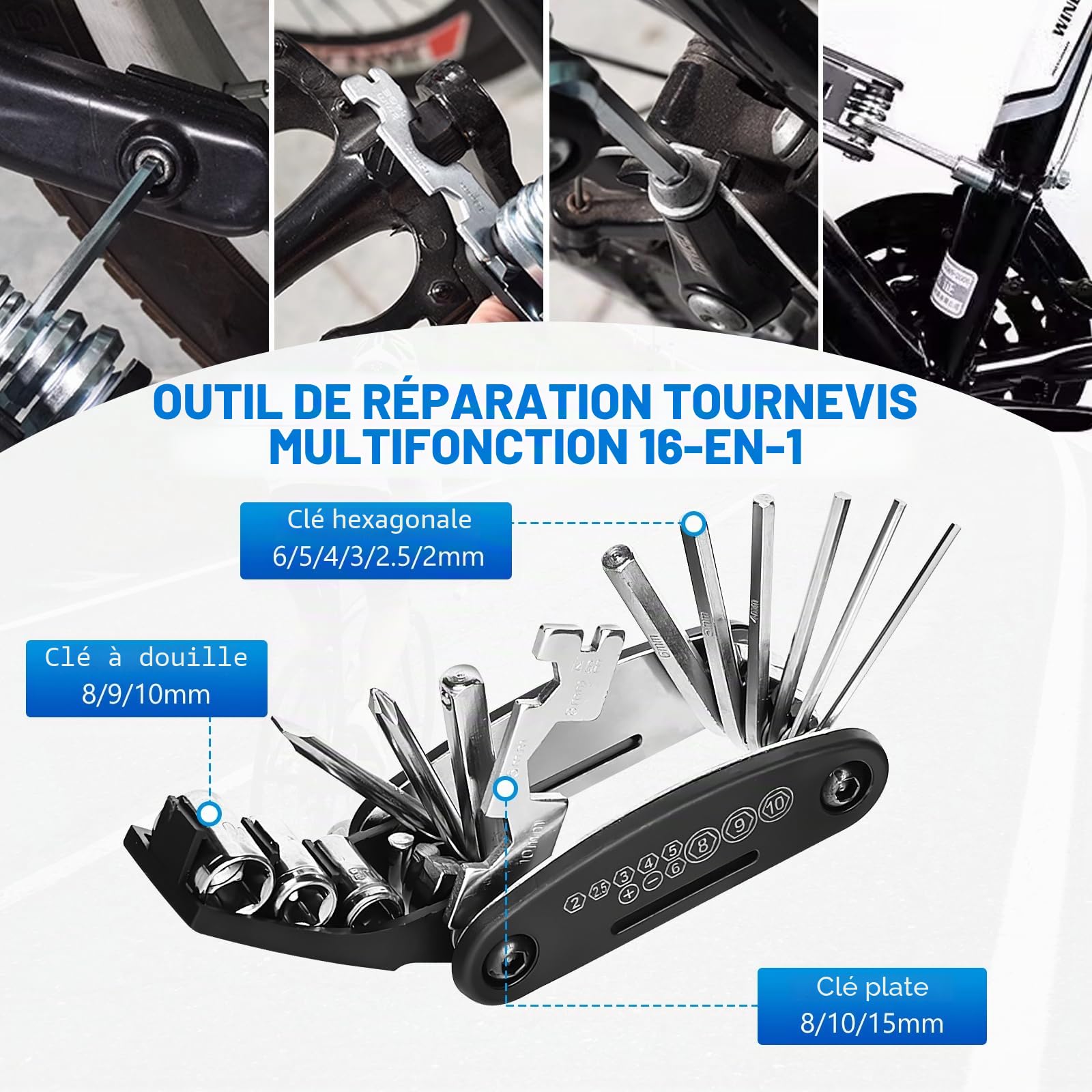 Ninonly 38PCS Kit Reparation Velo Kit Crevaison Velo avec Mini Pompe 120 PSI Kit Reparation Pneu Velo avec Outils Multifonction Pièce pour Bicyclette VTT Cyclisme