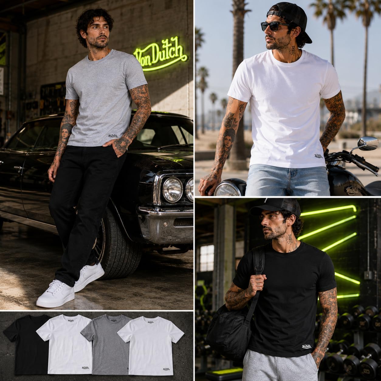 Von Dutch Mens T Shirt - 4 Pack Soft Cotton Blend Stylish Pullover Classic Crewneck Short Sleeve Shirts for Men