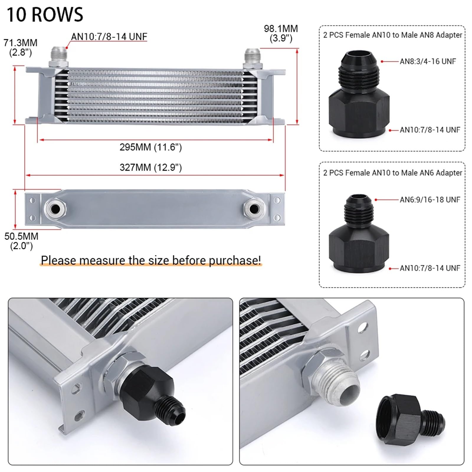 Radiateur en Aluminium AN10, 10/13/15/16/19/25/30 Rangées, Type Britannique, Refroidisseur D'huile Moteur, Radiateur De Remplacement Universel