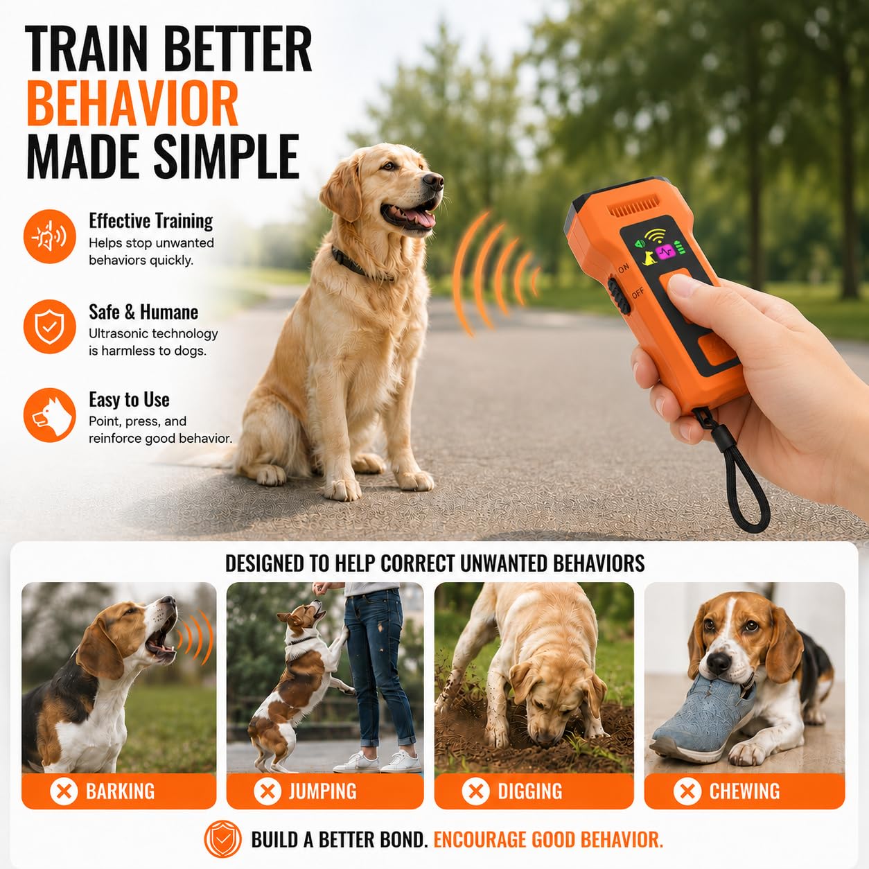 6-in-1 Ultraschall-Hundetrainer, wiederaufladbar, Hand-Bell-Kontrollgerät