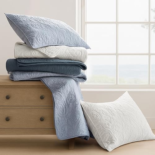 Vista 7 de EVERGRACE 100% Cotton Paisley Quilt Set, King Size 3 Piece Set – Prewashed Lightweight Bedspread with 2 Shams, Soft & Breathable Matelasse Coverlet
