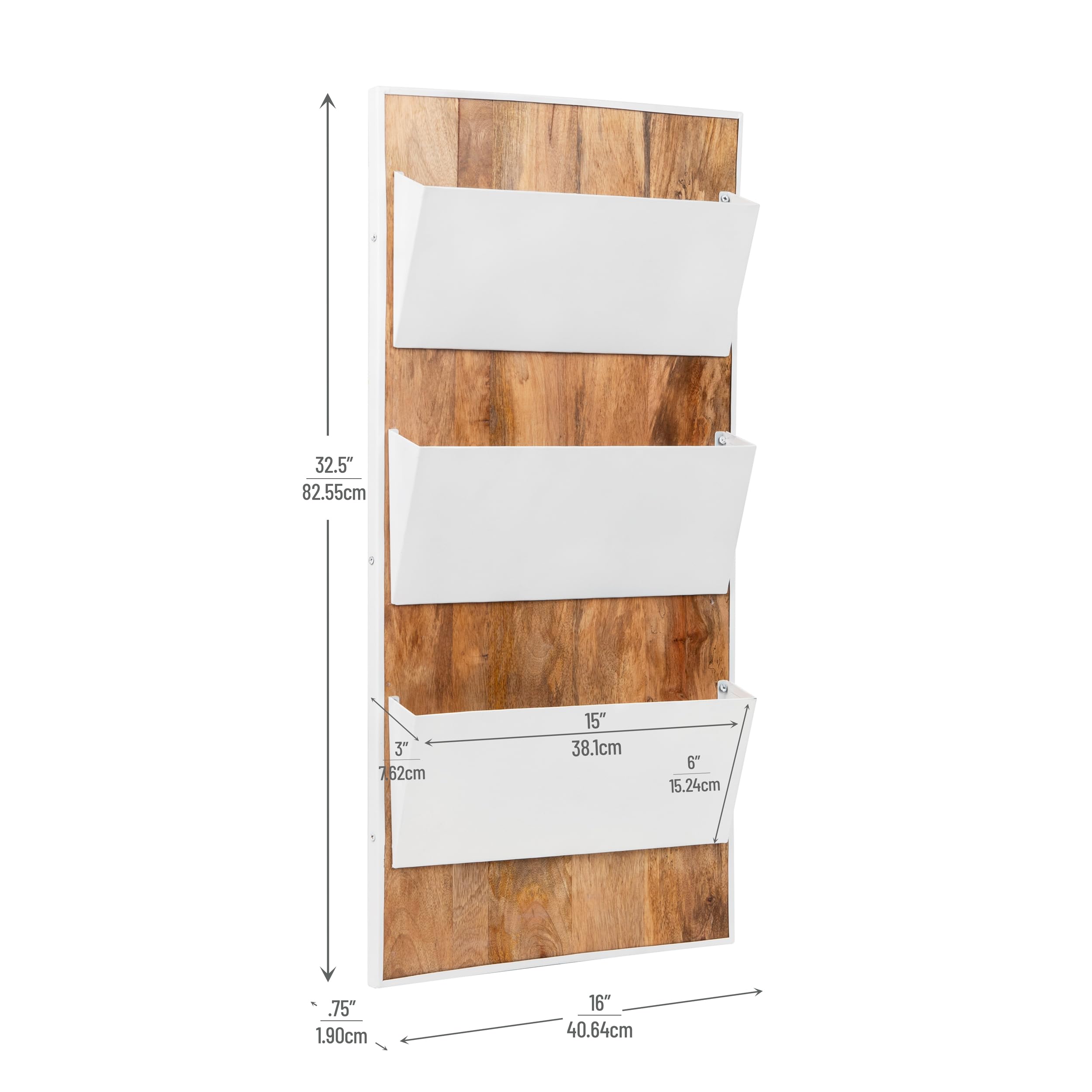 Mind Reader 3-stöckiger Wand-Akten-Organizer, Holz und Metall, vertikales Regal für Post, Zeitschriften und Dokumente, Metall, Holz, Weiß