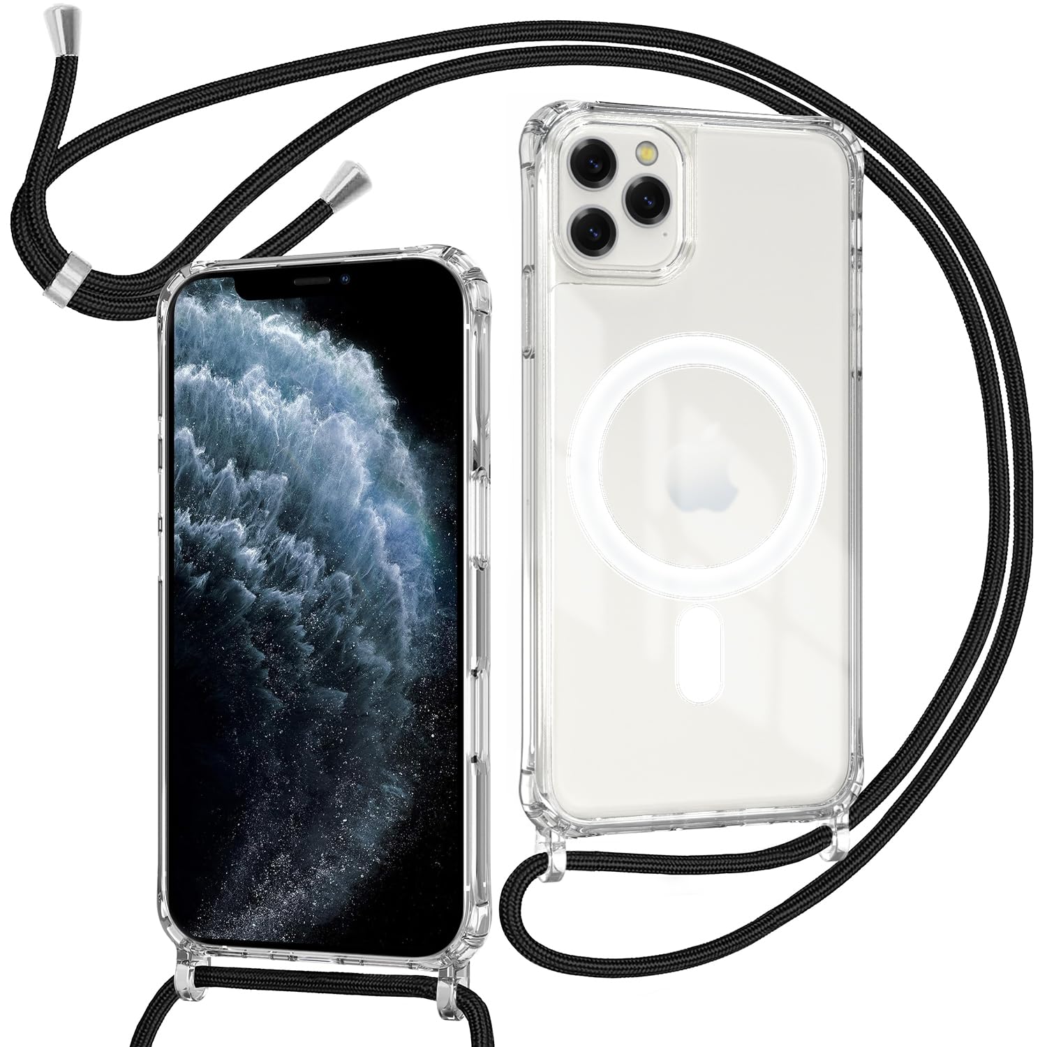 ZYIMOU für iPhone 16 Hülle mit Band, Handyhülle iPhone 16 Pro Handykette Hülle mit Kette Schutzhülle Kordel zum Umhängen Transparent Weich TPU Silikon Bumper