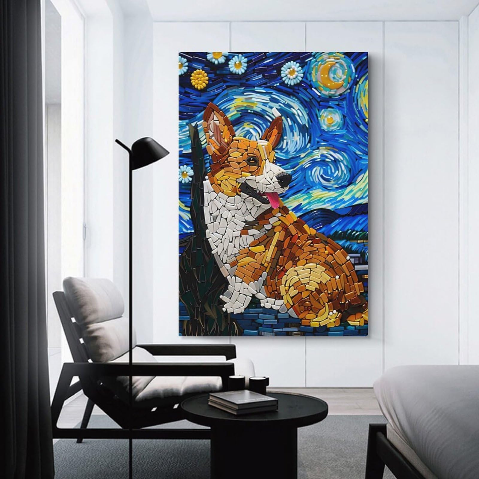 Junmoney Corgi Dog Bead Art Canvas Art Print 24x36inch(60x90cm), for New Homes, Bedrooms Or Workspaces, Gift Idea for Housewarming And Birthdays