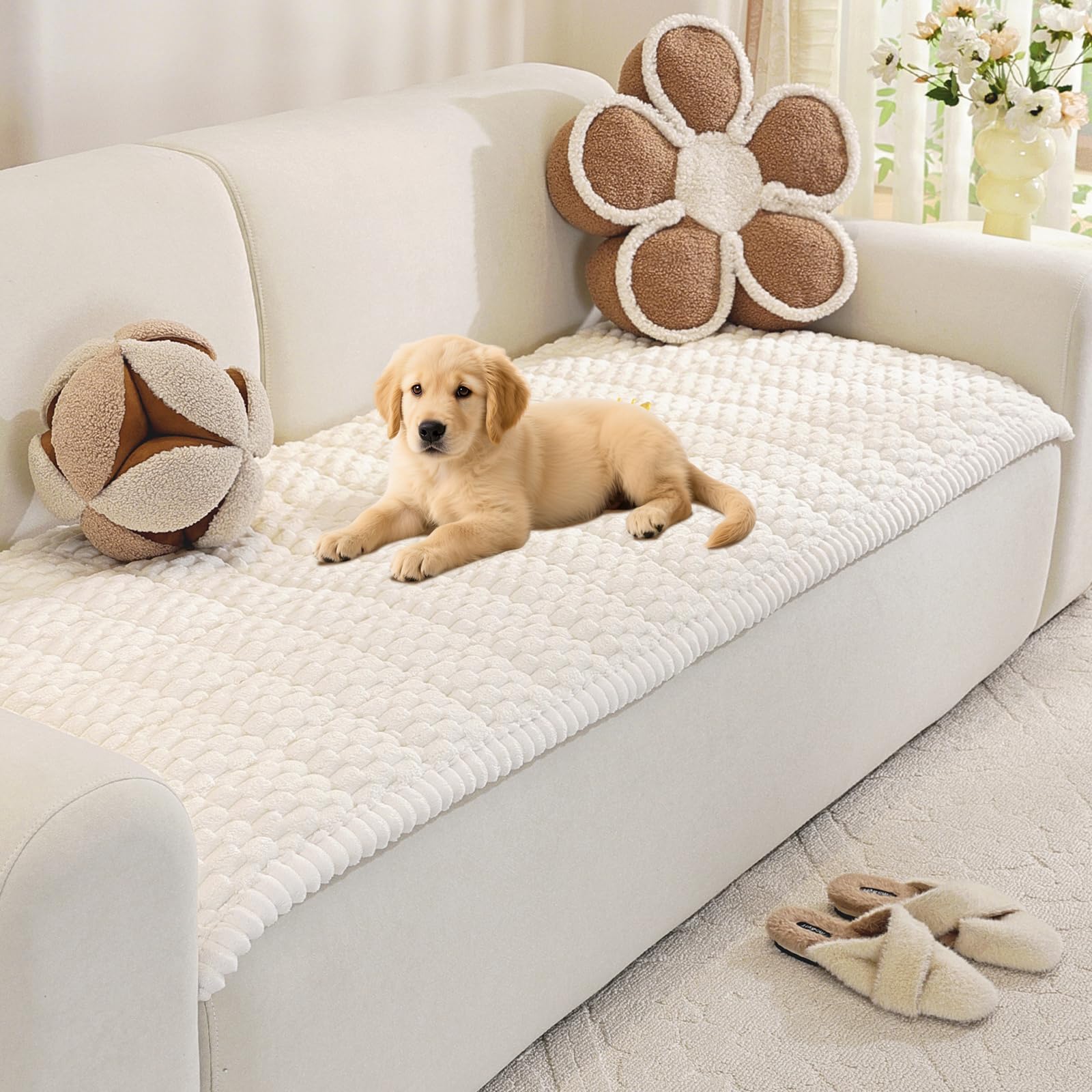 Royhom Pet Sofa Cover Washable, Soft Thick Fuzzy Sofa Cover 2 3 4 Seater, Couch Protector for Dogs, Settee Covers Furniture Slipcovers (White, 70x220cm)
