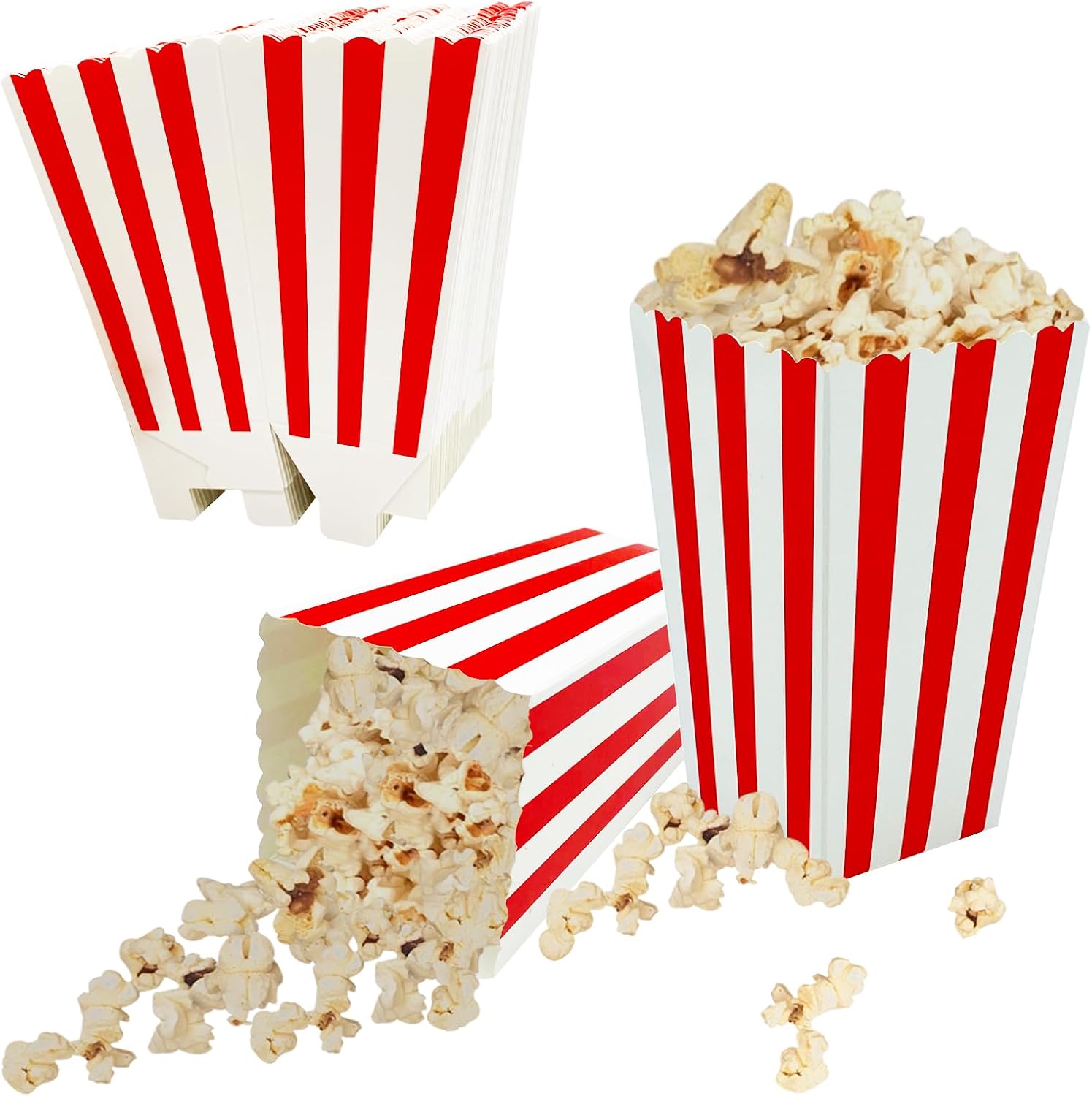 JNBGTU 60Pcs Popcorn Boxes, Popcorn Favor Boxes Striped Paper Popcorn