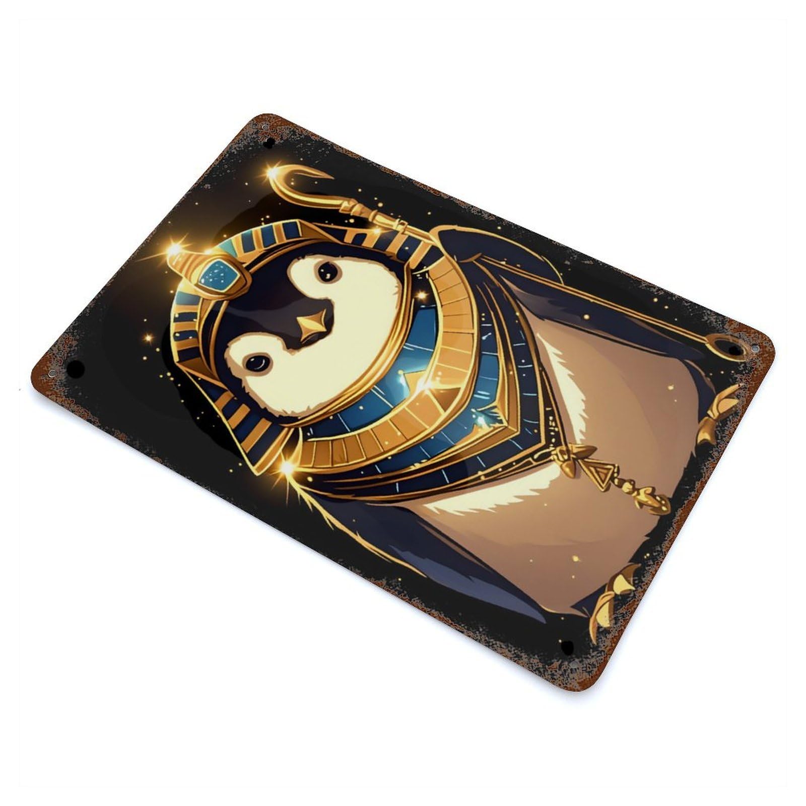 Pharaoh Penguin 11.8"x7.9" Rustic Tin Plaque, Industrial Home Decor for Farmhouse, Kitchen And Entryway Decor