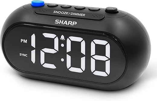 Sharp Auto Set Alarm Clock — Sets Itself from Your Phone, Bluetooth Time Sync, Large White LED Display Sharp Auto Set Alarm Clock — Sets Itself from Your Phone, Bluetooth Time Sync, Large White LED Display, Dimmer, Ascending Alarm, Battery Backup