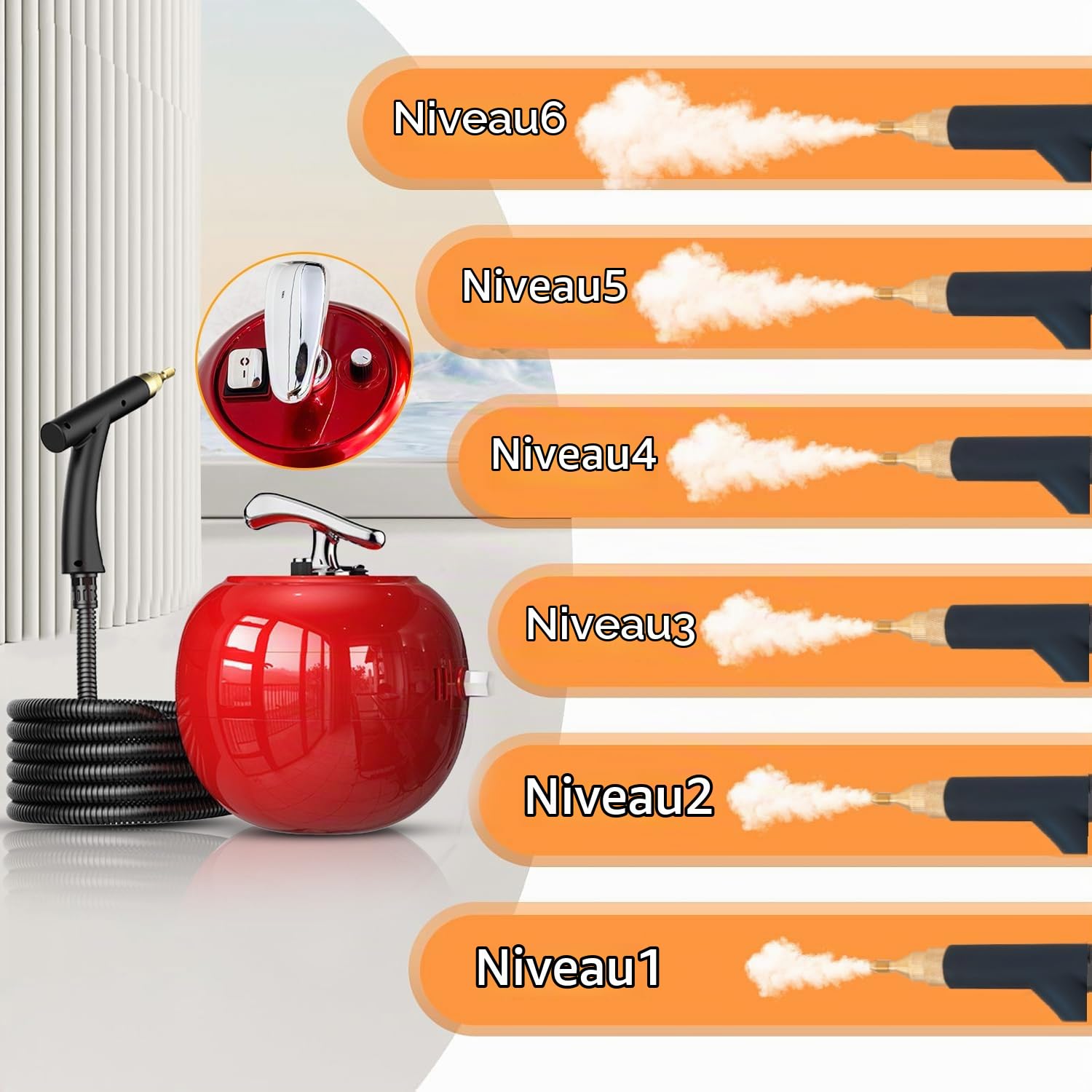 OUTIGO Nettoyeur Vapeur Portable 2000 W,Vapeur Haute Pression 1500ml Haute Température à Pression, avec Têtes de Brosse Multifonctionnelles, pour sols, voiture, salle de bain. (rouge)
