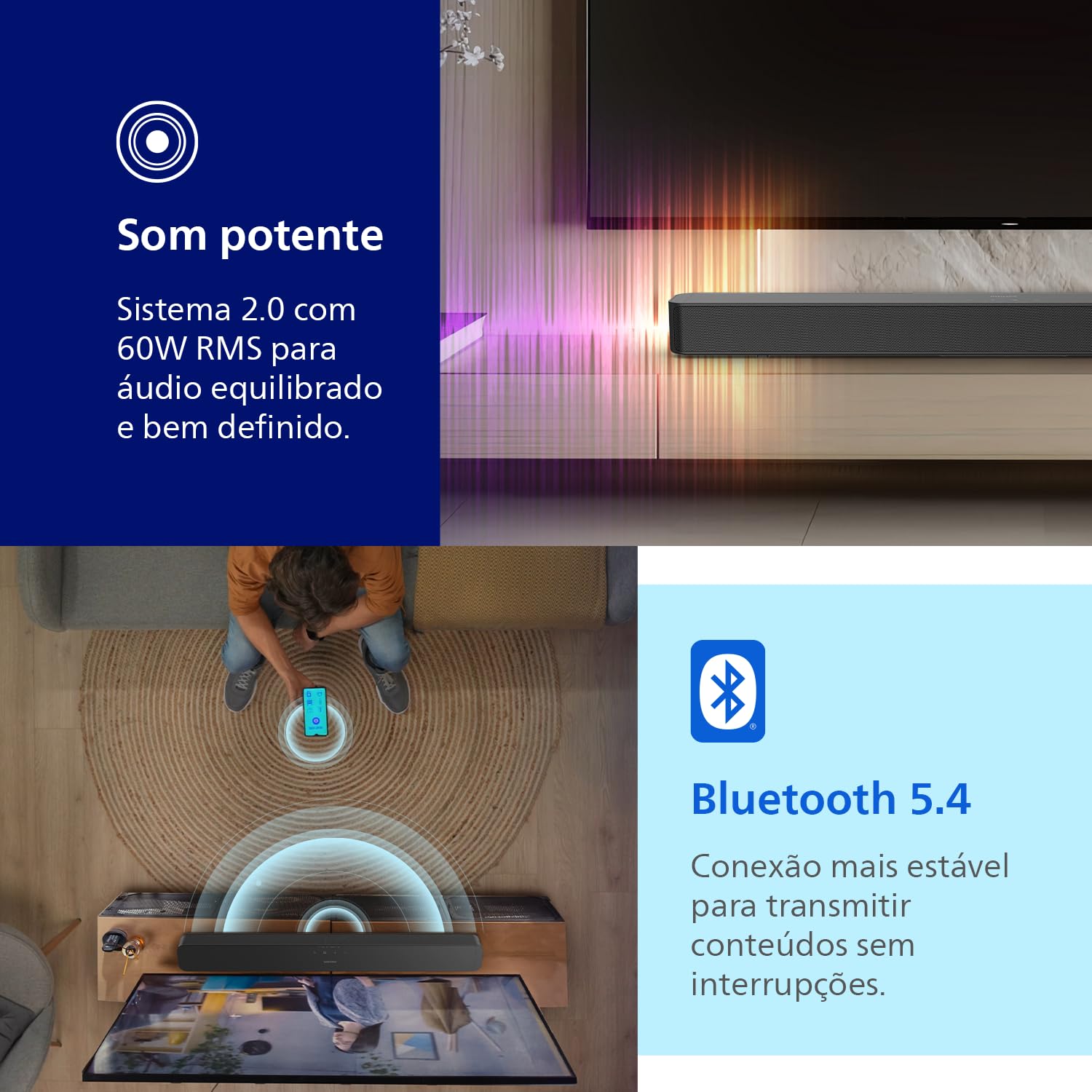 PHILIPS, Soundbar, TAB4000, Aparelho de Áudio para TV com