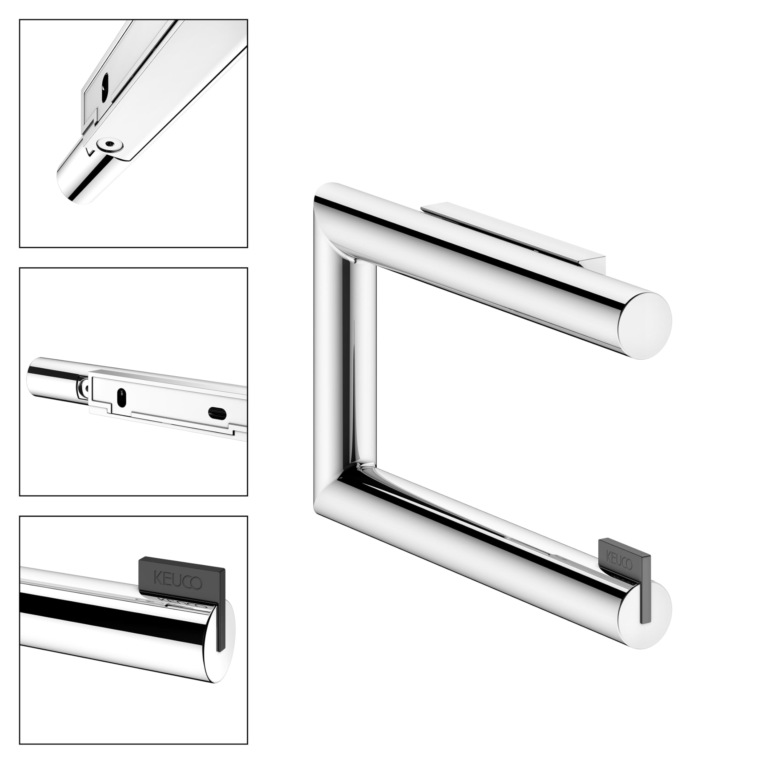 Keuco Reva Portarotolo per carta igienica, forma aperta, metallo cromato | Made in Germany, orientabile, incl. viti e tasselli, portarotolo da forare