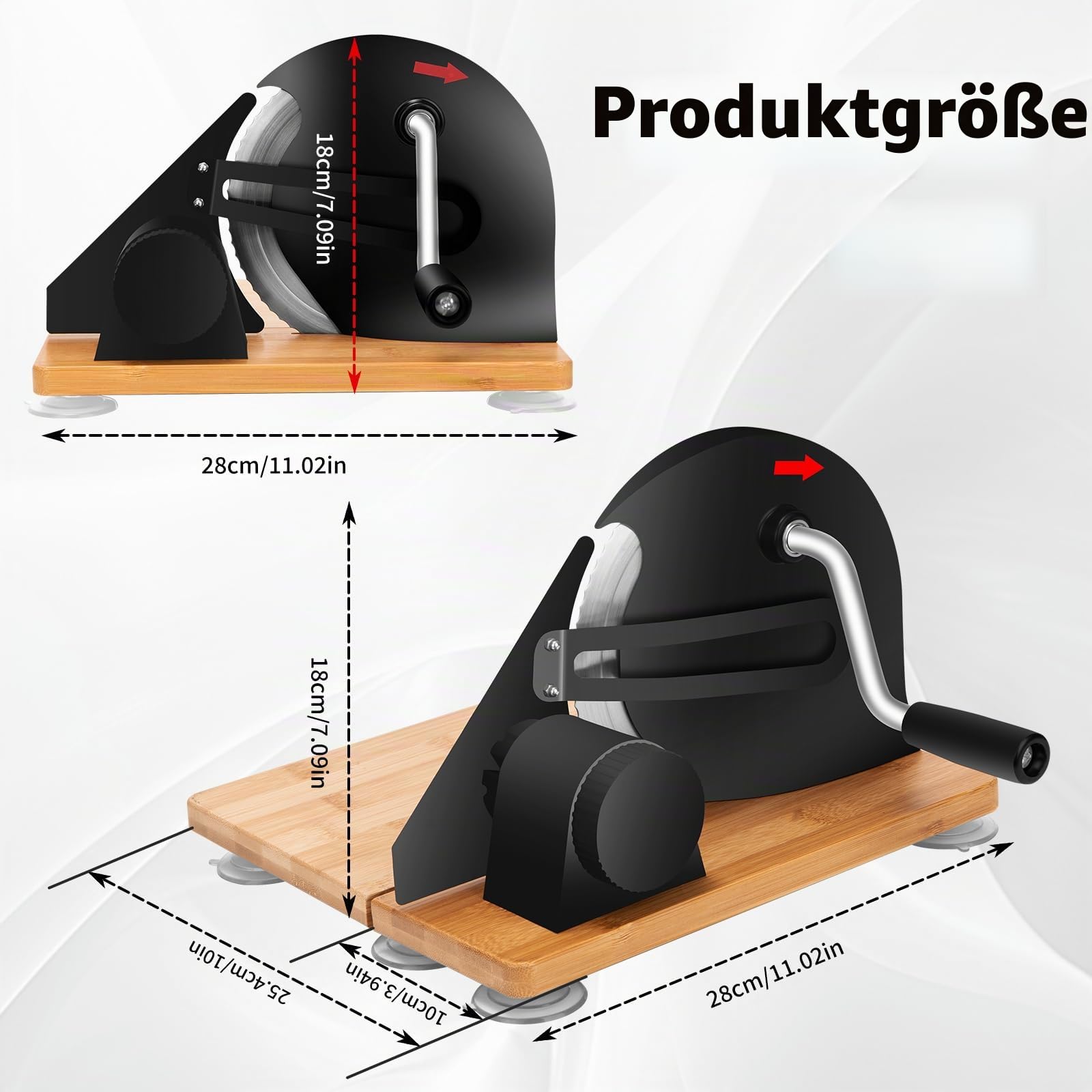 Brotschneidemaschine manuell, Edelstahl 304 Allesschneider Mit Skala & Saugnäpfen, Einstellbare Dicke Gleichmäßige Scheiben, scharfe Klinge, Schnittstärke 0-20 mm für Käse,Brot und Gemüse
