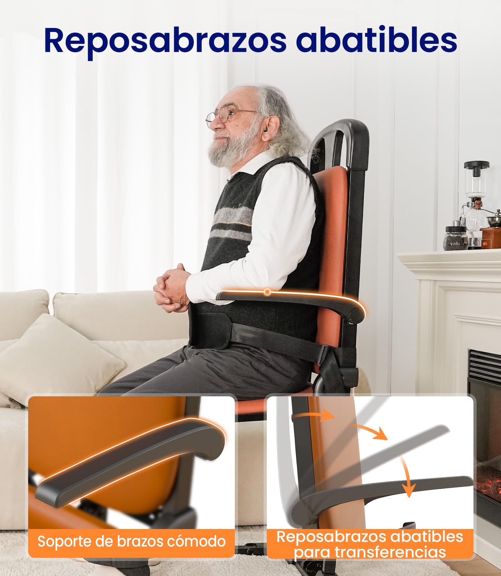 VOCIC Asistente para levantarse para personas mayores, silla de pie eléctrica, marco de acero estable, plegable y portátil, soporta hasta 200 kg, piel sintética de color naranja