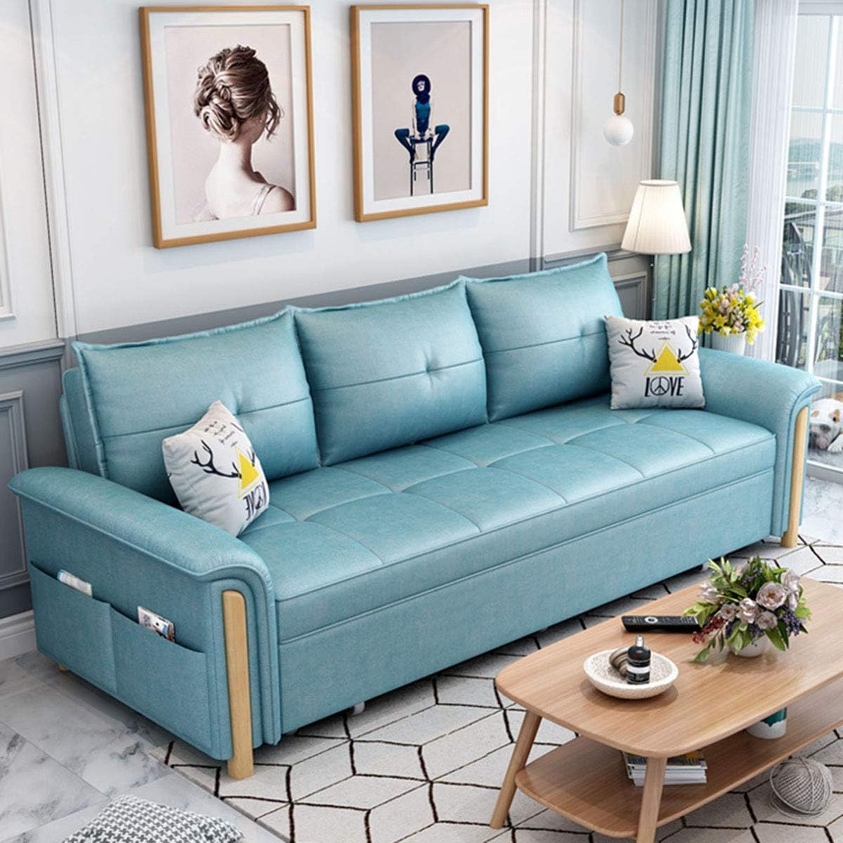 Nordic Living Room Sofa Bed, Multifunctional Sofa Convertible Bed, Foldable Double Storage Couches Seat And Sleeper Lazy Sofa Bed Cushion Seat Furniture, Washable,Dark blue,1.55M