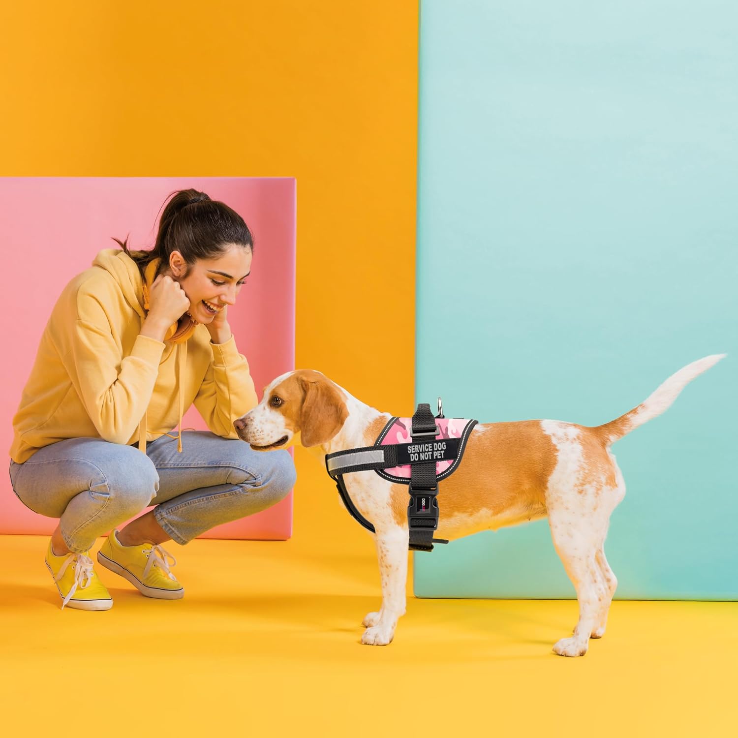 Dogline Unimax Dog Harness Vest with Service Dog Do Not Pet Patches Adjustable Straps Breathable Neoprene for Identification Training Dogs Girth 15 to 19 in Pink Camo