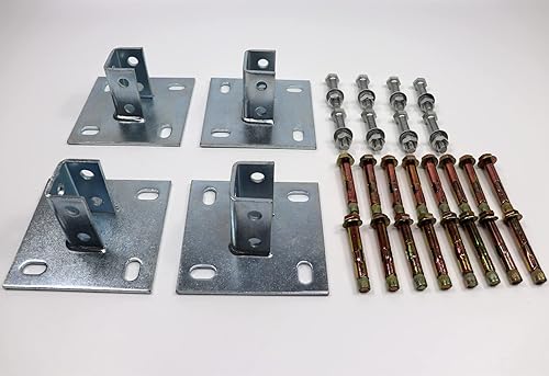 Base de poste con tornillos y pernos de expansión para puntales de 1-58 pulgadas, canal de base de poste de 4 agujeros, acero galvanizado cuadrado a