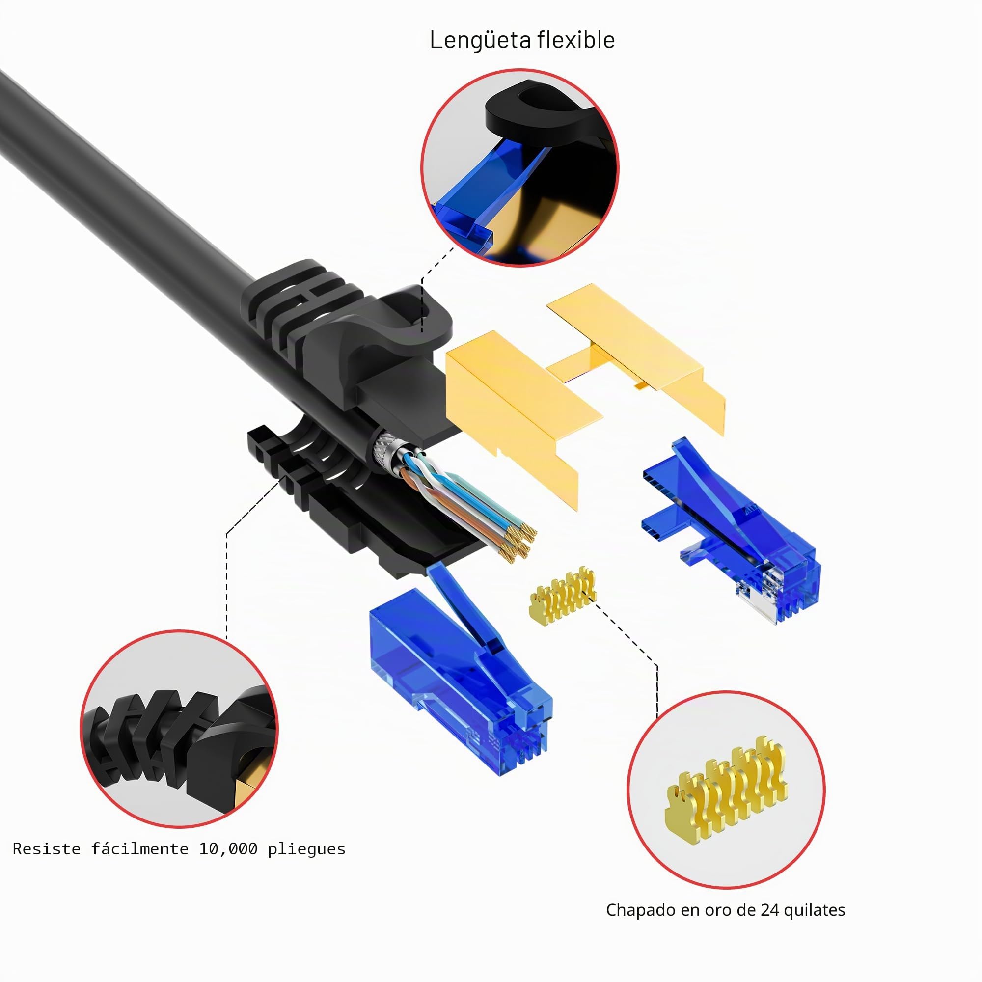 CAT7 Cable Ethernet 100m para uso en exteriores-negro,cable de red 10 Gigabit RJ45,SFTP,PVC+LLDPE robusto resistente a los rayos UV y impermeable,con 15 bridas,para router,interruptor,módem