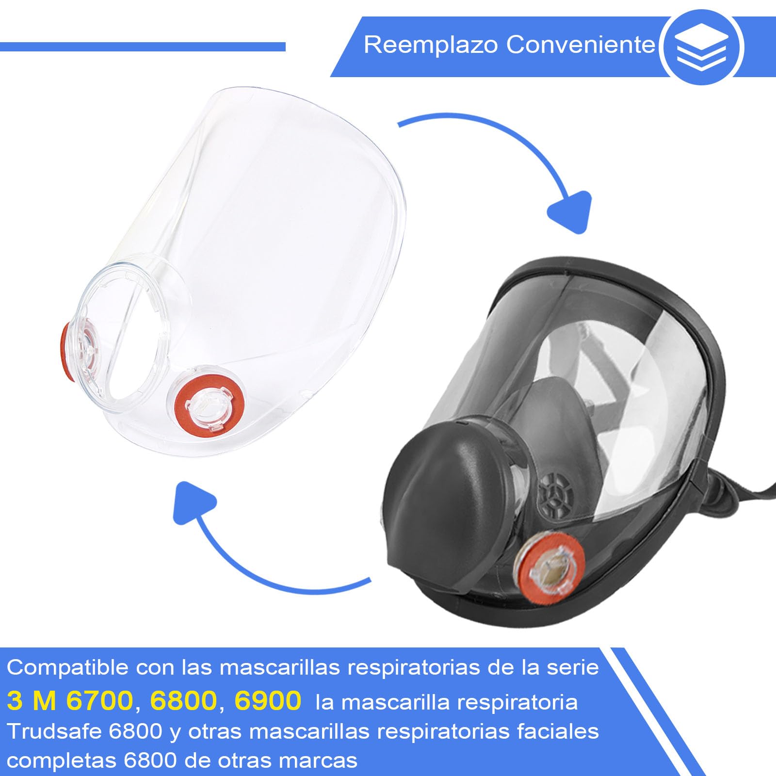 Trudsafe Montaje de Lente 6898 y Paquete de 20 Cubre Lente 6885, compatibles con la máscara respiratoria de la Serie 3M 6000, 6700, 6800, 6900, Cubierta Protectora para máscara 6800