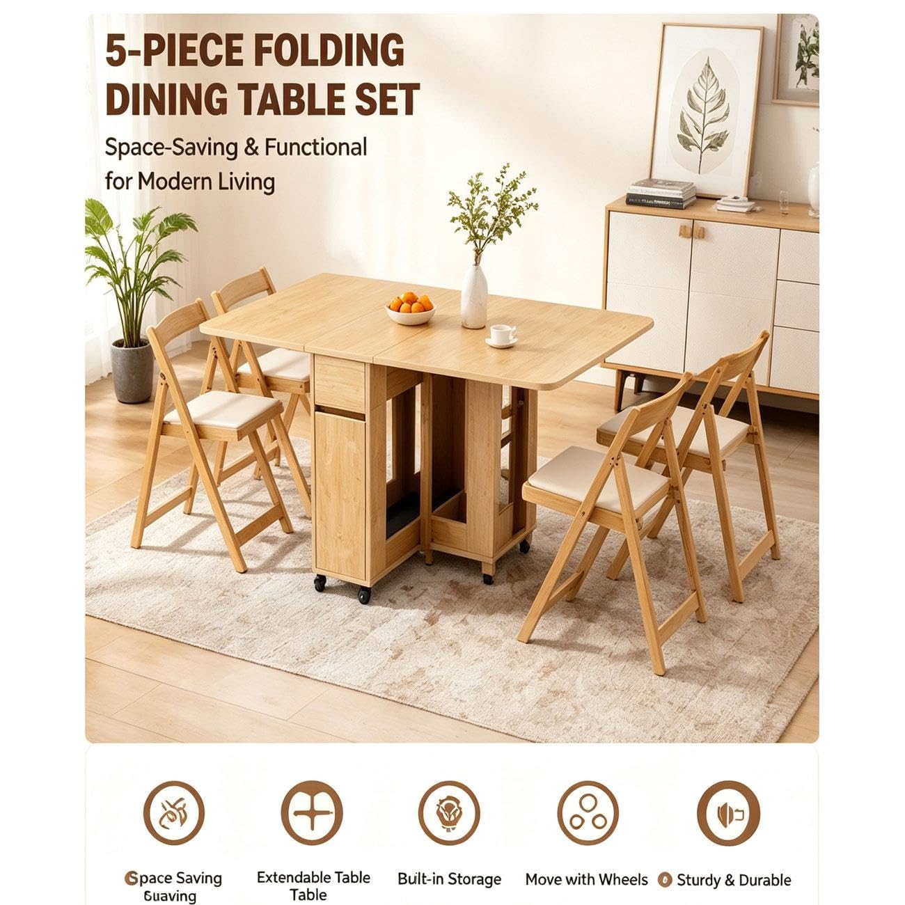 Set Tavolo E Sedie Con Contenitore Con 4 Sedie Pieghevoli 1,4 M