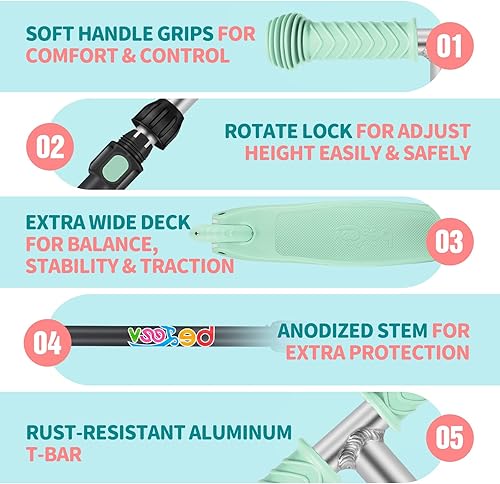 Miniatura 6 de BELEEV Scooter A1 para niños de 2 a 6 años, scooter de 3 ruedas para niños y niñas, ruedas iluminadas de poliuretano, 4 alturas ajustables,