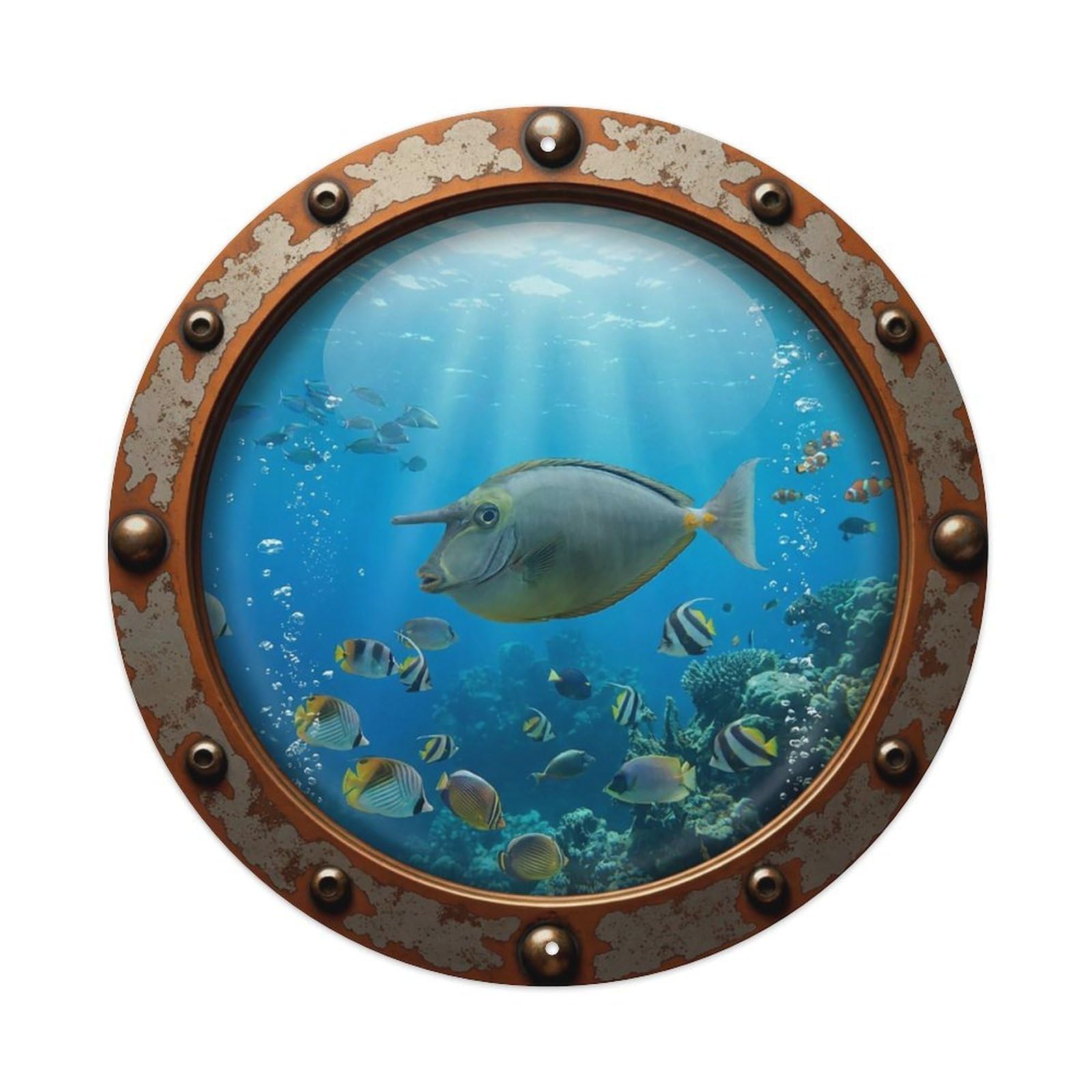 Gead 8X8inch Style Vintage Porthole Unicornfish Nautical Window View Metal Tin Sign