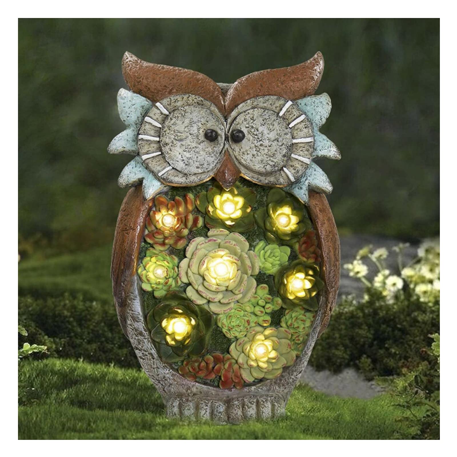 TT&Louis Simulation Sun Owl Shape Solar Light Ornament, Garden Decoration LED Landscape Light, Resin Statue Decoration Sculpture Illuminated Garden Front Door Yard Patio