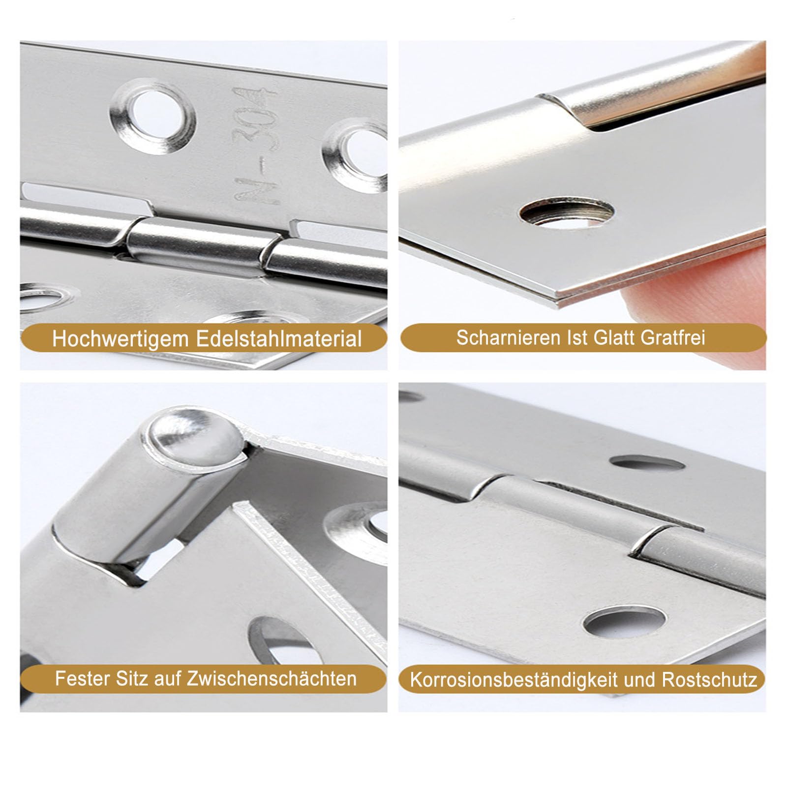 Cerniere Pieghevoli In Acciaio Inox - 10 Pezzi Con Viti, 44x31 Mm - Foto 6