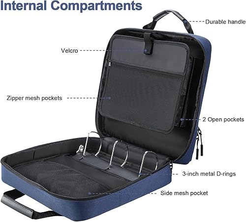 Miniatura 6 de Carpeta con cremallera de 3 anillos en D de 3 pulgadas, carpeta con correa de capacidad para 700 hojas y organizador de múltiples bolsillos, para