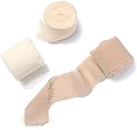 Vista 18 de Ling's moment Cinta de satén de seda, 6.7 yardas (blanco/beige) para envolver regalos, bodas, ramos florales, decoración de fiestas, cintas