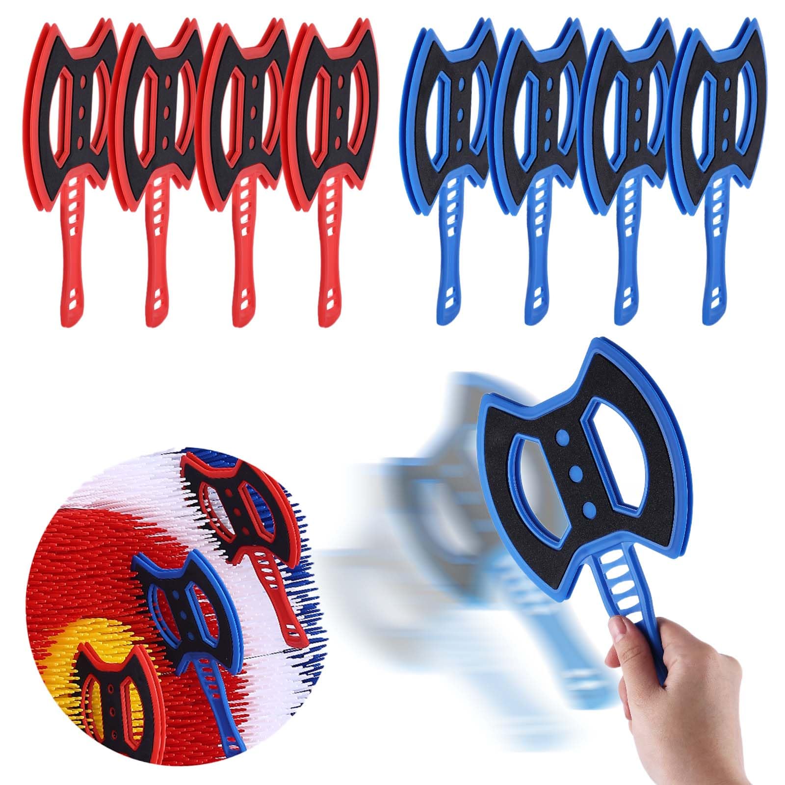 Stiatu Bristle Target Throwing Axe - 8 Piece Plastic Axe with 4 Blue Plastic Throwing Axes, 4 Red Plastic Throwing Axes