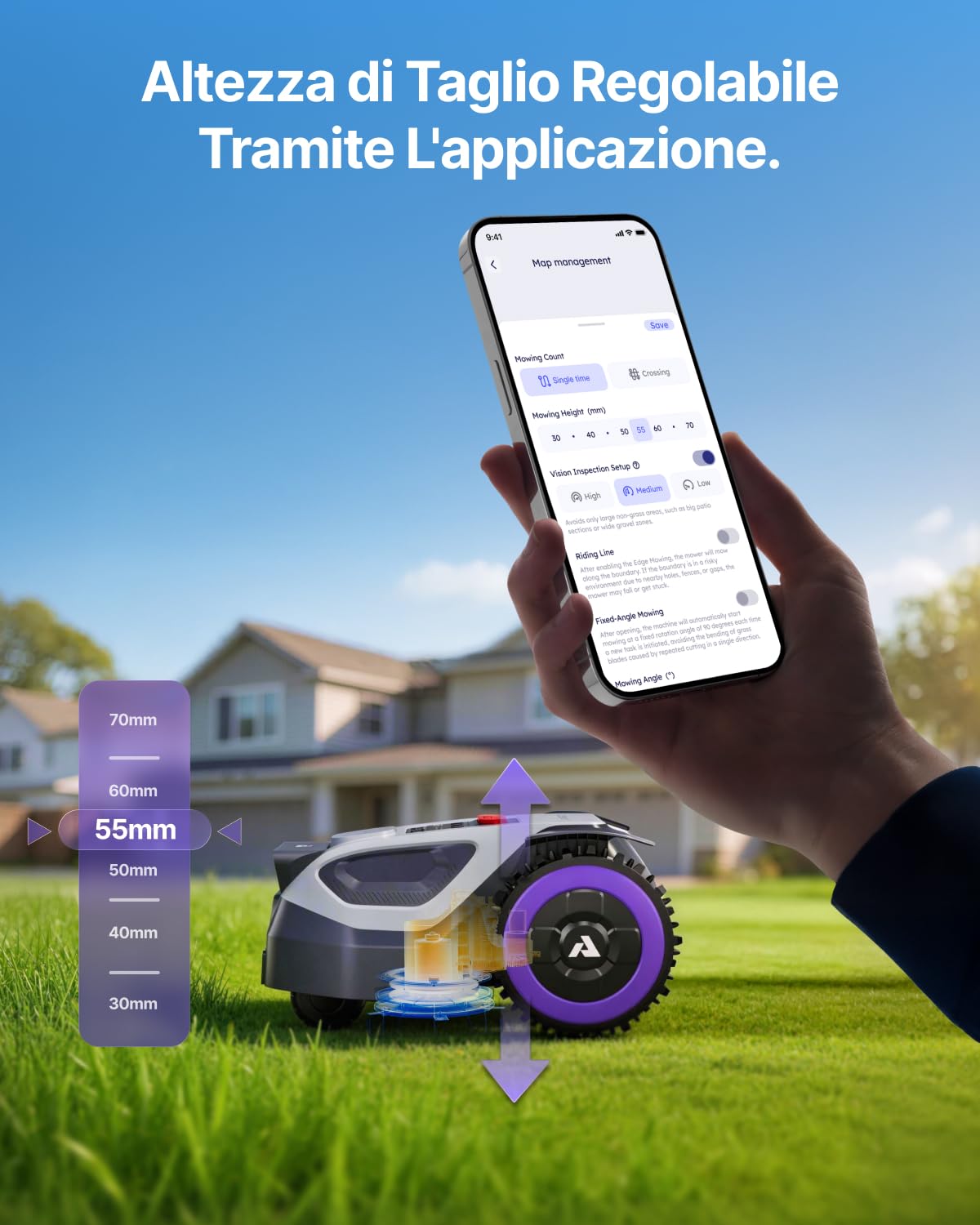 ANTHBOT Robot Tagliaerba senza fili, NetRTK+4G, Doppia Visione, 500m² - M5