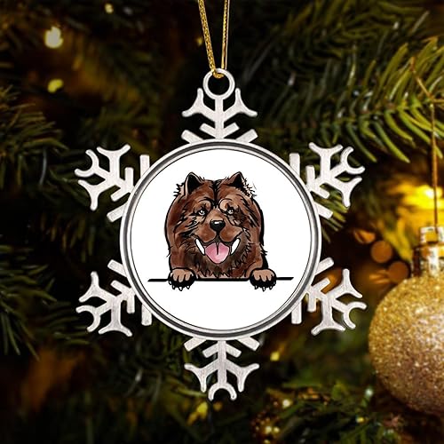 Adorno navideño de copo de nieve  Chow Chow Chow Adorno de Navidad para niños, Acuarela, Peeking Dog Mom Pet Metal Snowflake Adorno de Navidad de 3