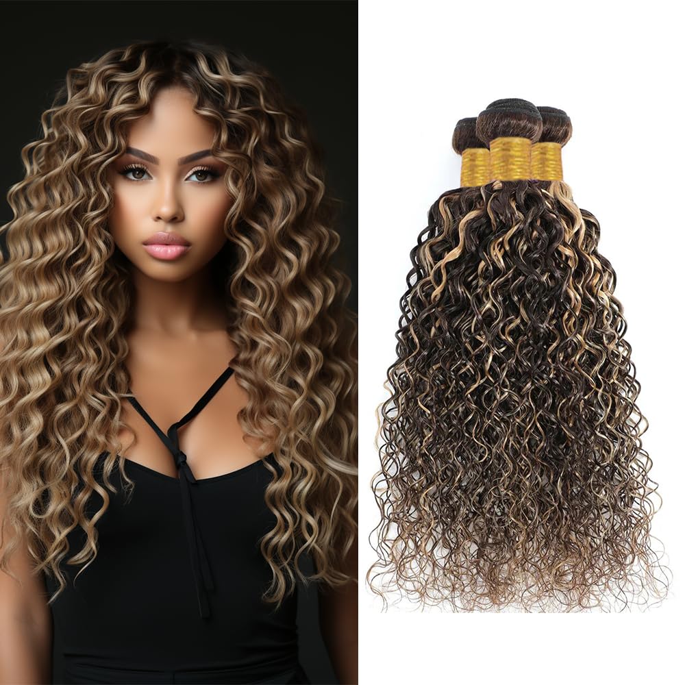 Highlight Blonde Kinky Curly Bundles Human Hair P4/613 Ombre Brown and Blonde Deep Curly Weave Bundles Double Weft Tow Tone Brazilian Hair Extensions