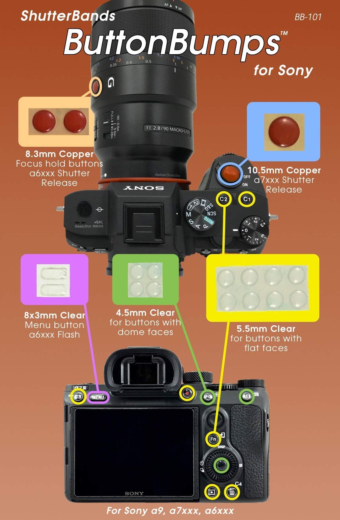 ShutterBands ButtonBumps Compatible with Sony E-Mount Cameras