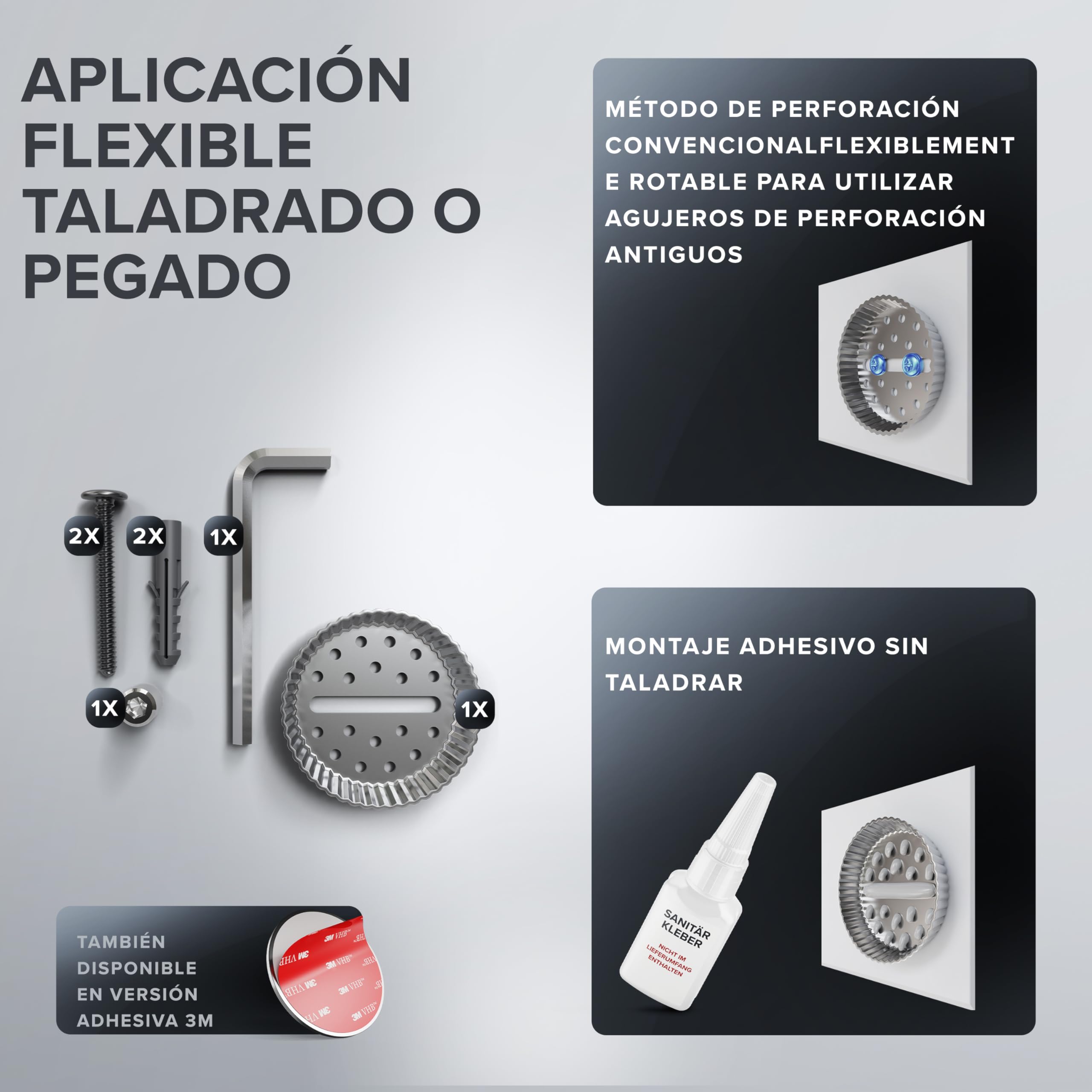 ovimar Vorupor - Espejo de maquillaje (360 grados, con iluminación, recargable, montaje en pared para taladrar, para baño, 5 aumentos, con luz)
