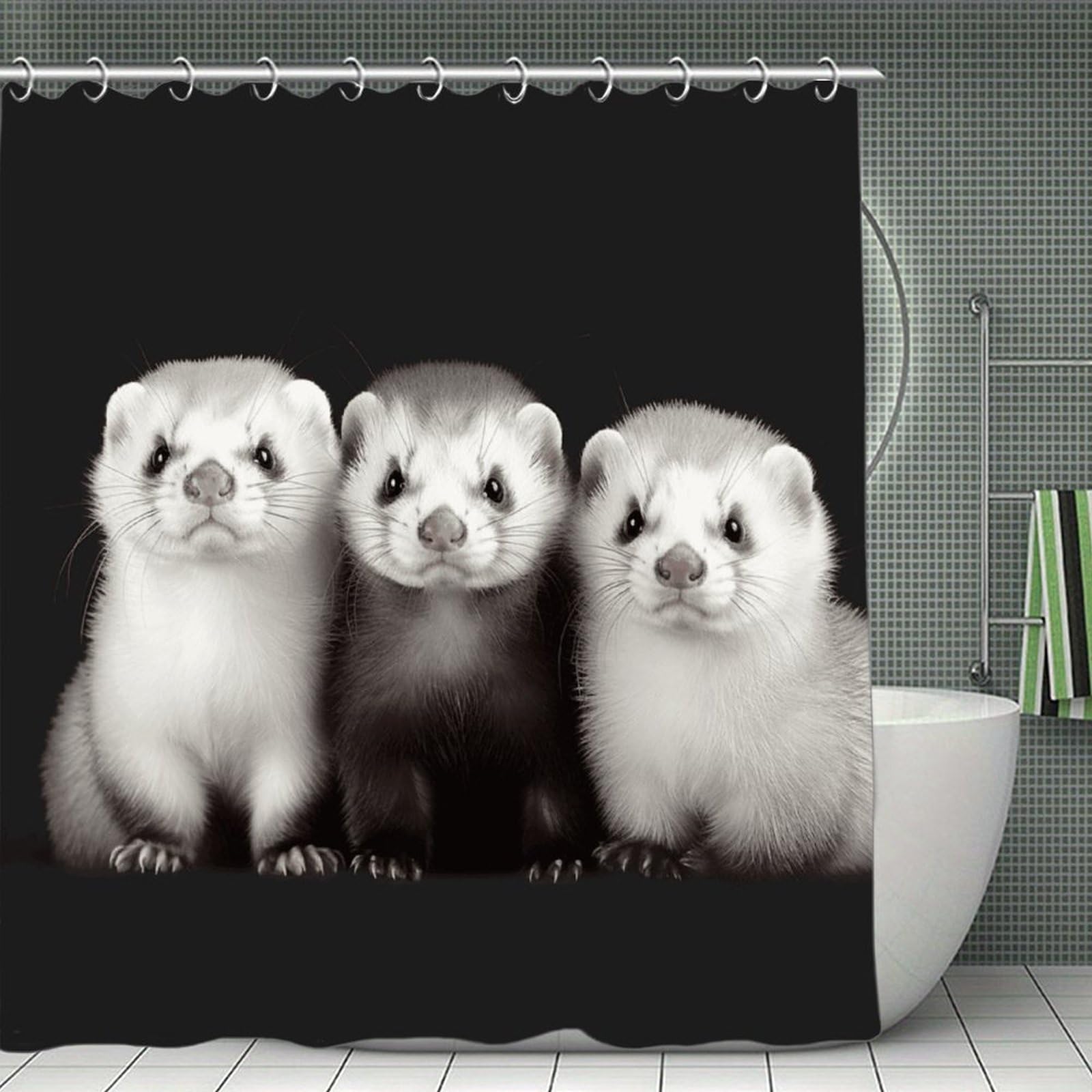 VstaDank Ferrets Shower Curtain Waterproof Bathroom Curtain with Hooks Luxury Weighted Bath Curtains for Bathtubs Showers Room Dividers Decorative Shower Curtains 71x71 in