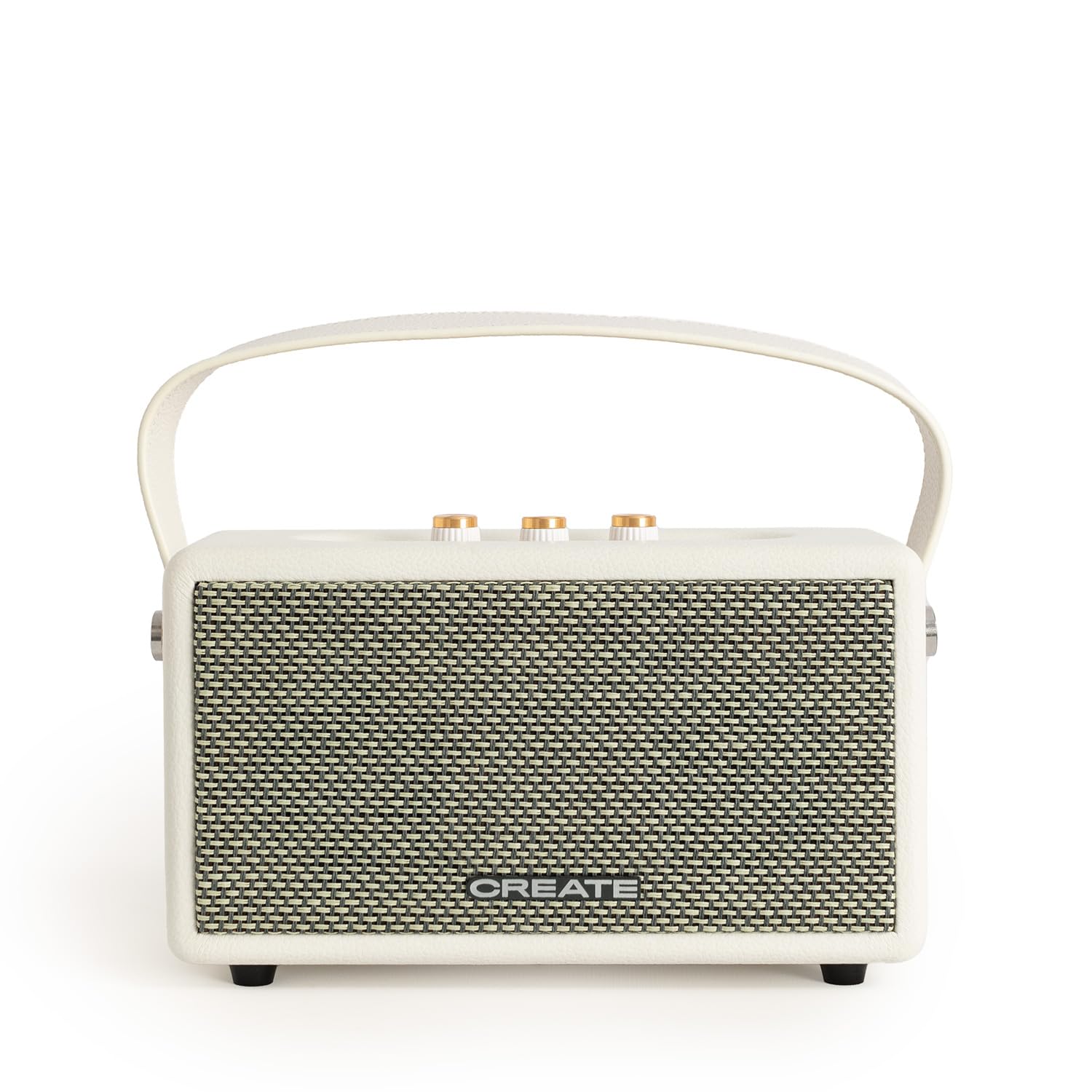 CREATE / Speaker Retro/​Haut-​Parleur Portable avec Bluetooth, USB et AUX Blanc cassé Petit/​Design rétro, jusqu'à 5 Heures d'autonomie, Sangle de Transport, 40W