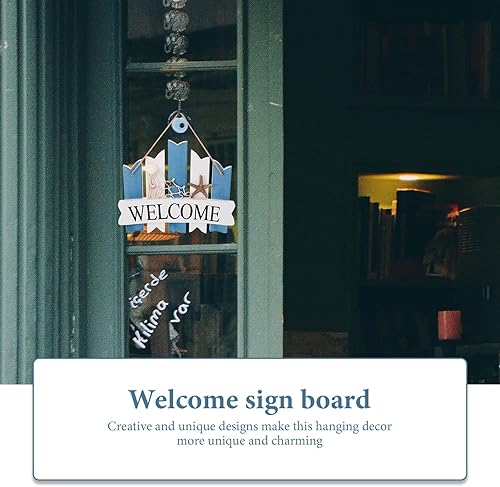 Miniatura 3 de VOSAREA Letrero de bienvenida de madera de estilo mediterráneo, colgante de pared, decorativo para colgar en la pared, letrero para puerta