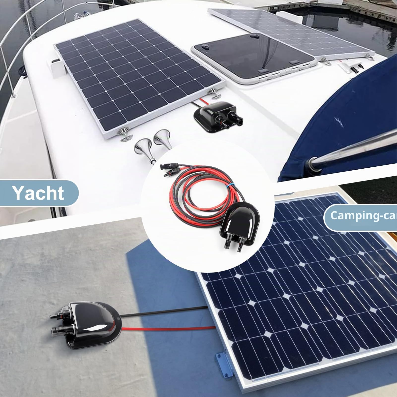 Passe-câble solaire, Passe Toit Etanche Panneau Solaire avec 300 cm Câble pour Camping Car, Caravane et Bateau, Pièces et Accessoires pour Camping Car, connecteur de câble double entrée de câble