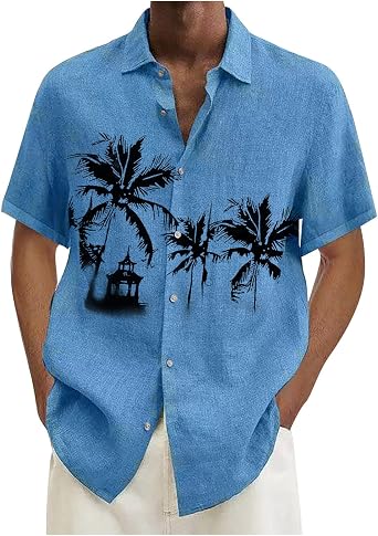 Ymosrh Mens Button Down Shirt Designer Spring Summer Casual Cotton Solid Color Short Sleeve Shirts Loose Hawaiian