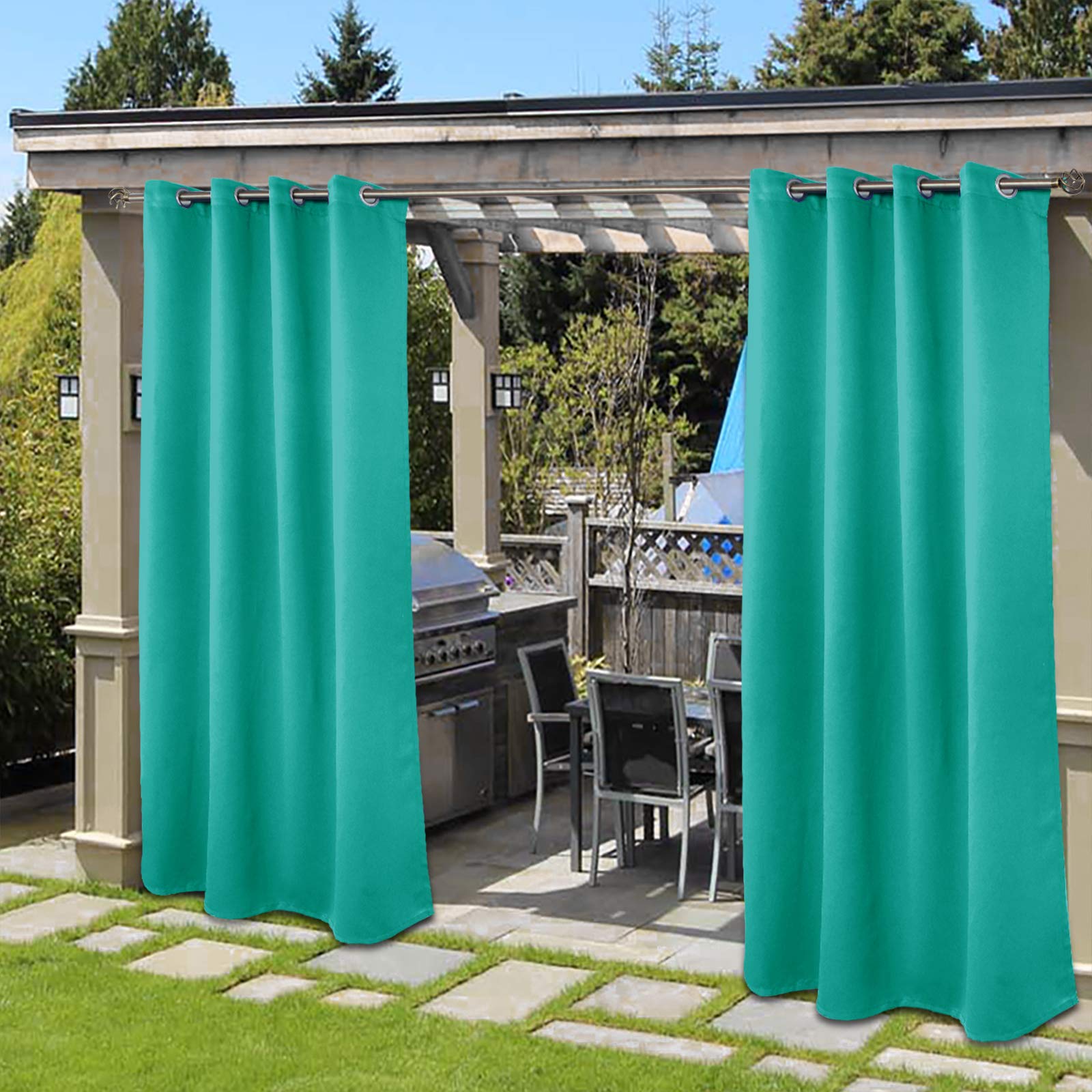 Photo 1 of 2 Panels Outdoor Curtains for Patio Waterproof, Grommet Windproof Thermal Privacy Sun Blocking Curtains for Gazebo, Pergola, Porch , 52 x 84 Inch, Teal 52W x 84L Teal