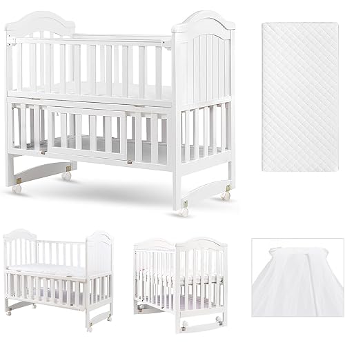 HARPPA Portable Mini Crib 6-in-1 Convertible(Mattress + Mosquito Net Included), Baby Bassinet Bedside Sleeper Bed Fits for Newborn Infants to Toddlers, White